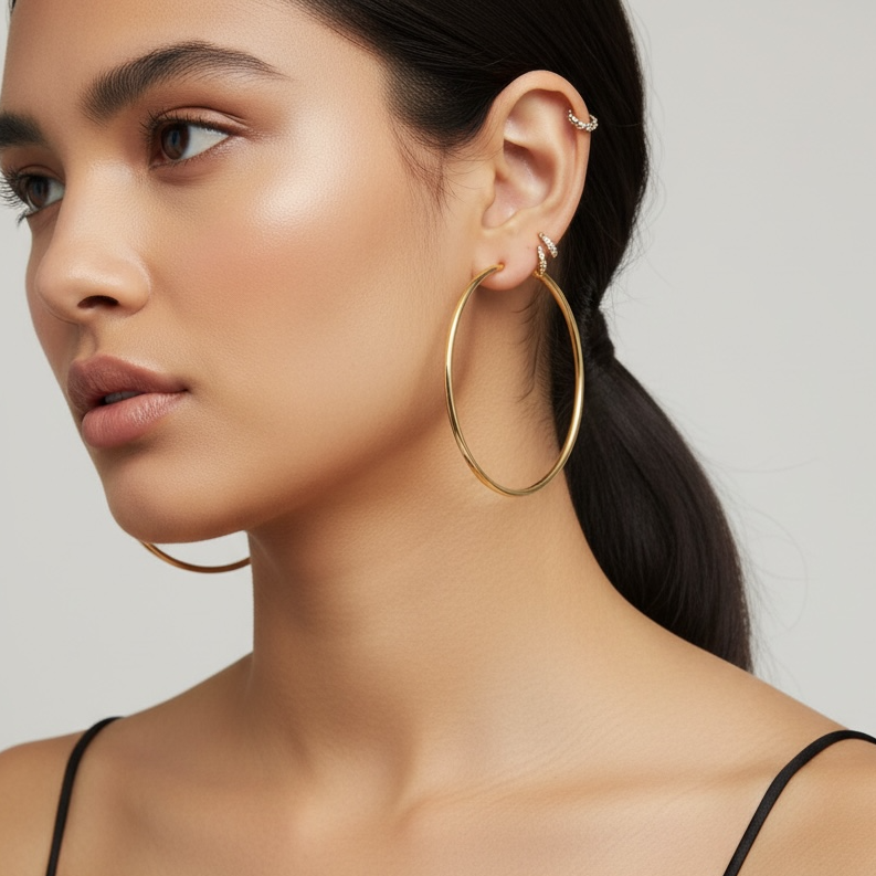 18k Gold Filled Hollowed Endless Continuous Hoop Earrings