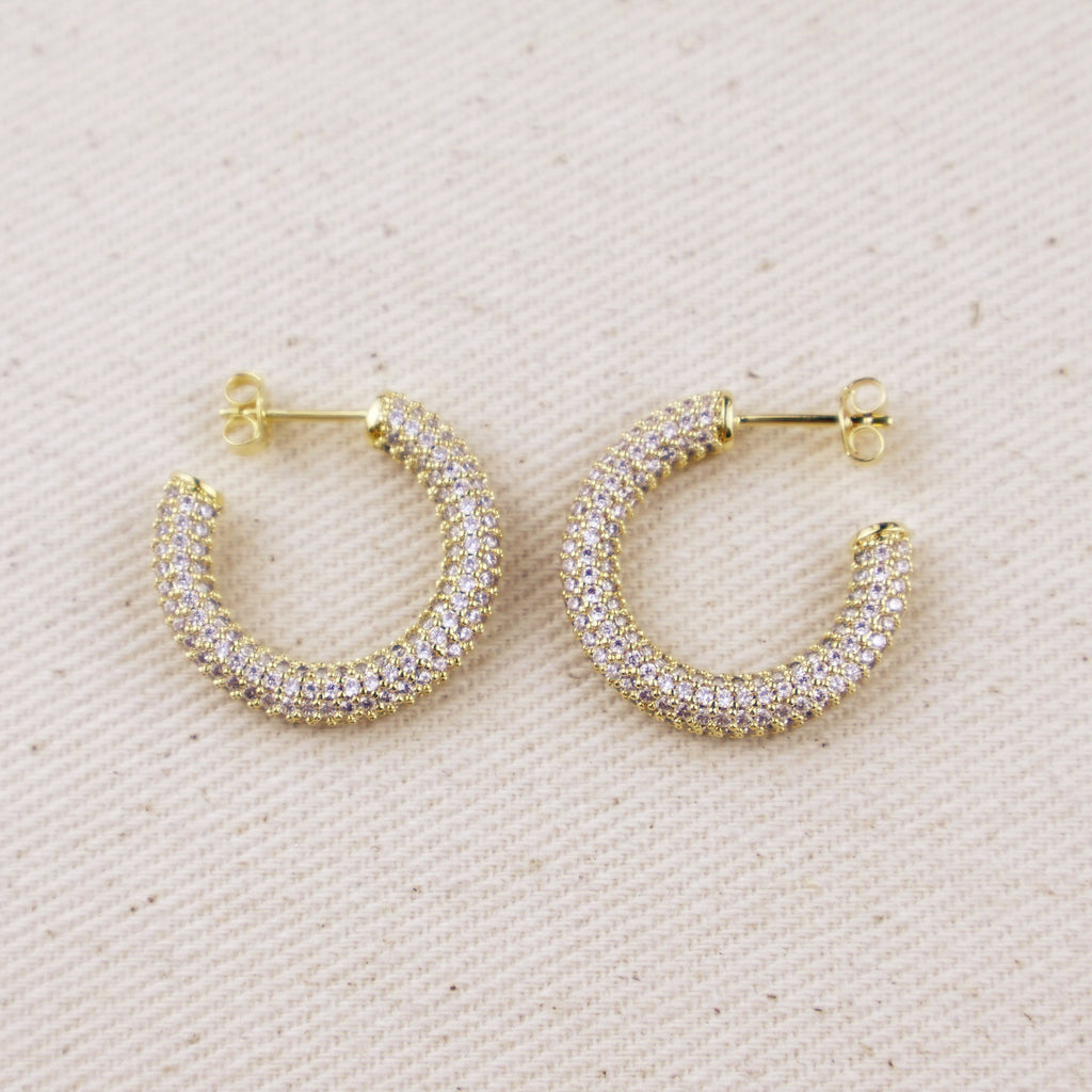 Iced Out C Hoop Earrings with Micro CZ Stones