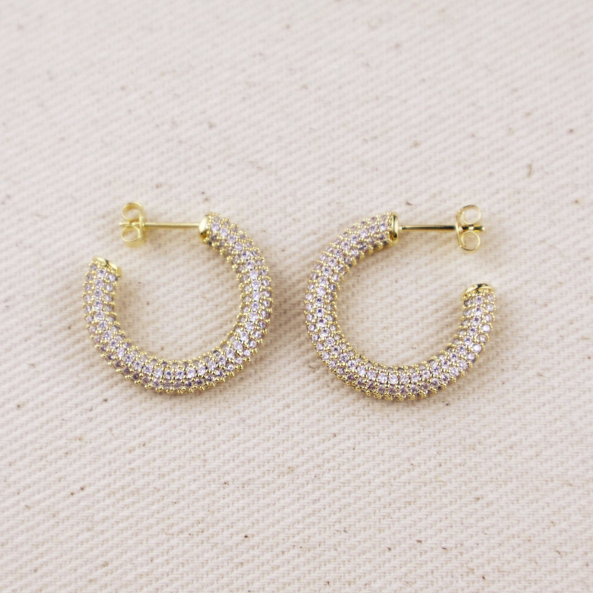 Iced Out C Hoop Earrings with Micro CZ Stones