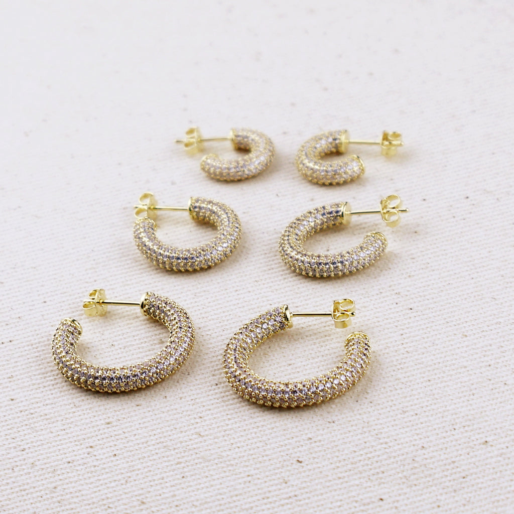 Iced Out C Hoop Earrings with Micro CZ Stones