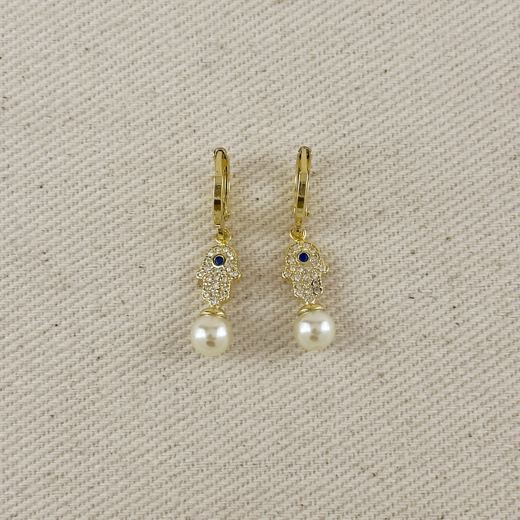 18k Gold Filled Hamsa Pearl Hoop Earrings