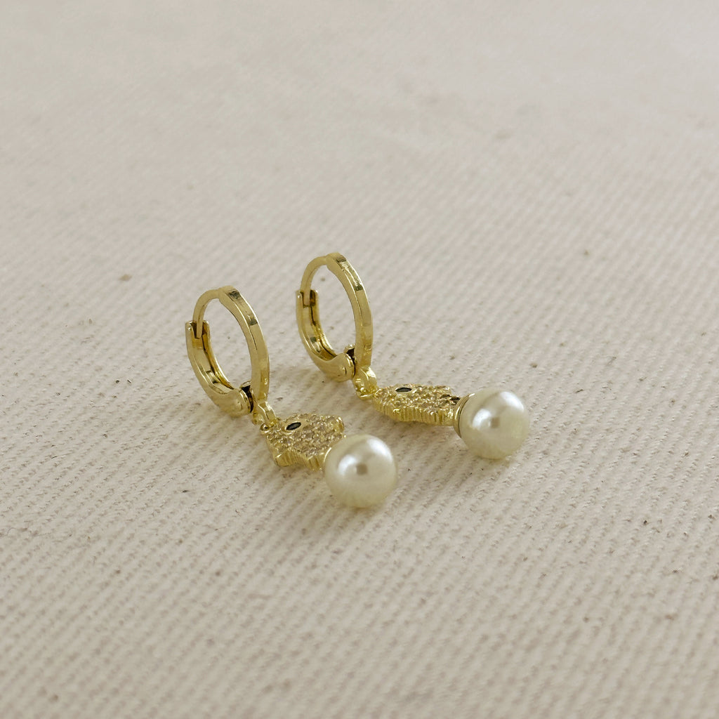 18k Gold Filled Hamsa Pearl Hoop Earrings