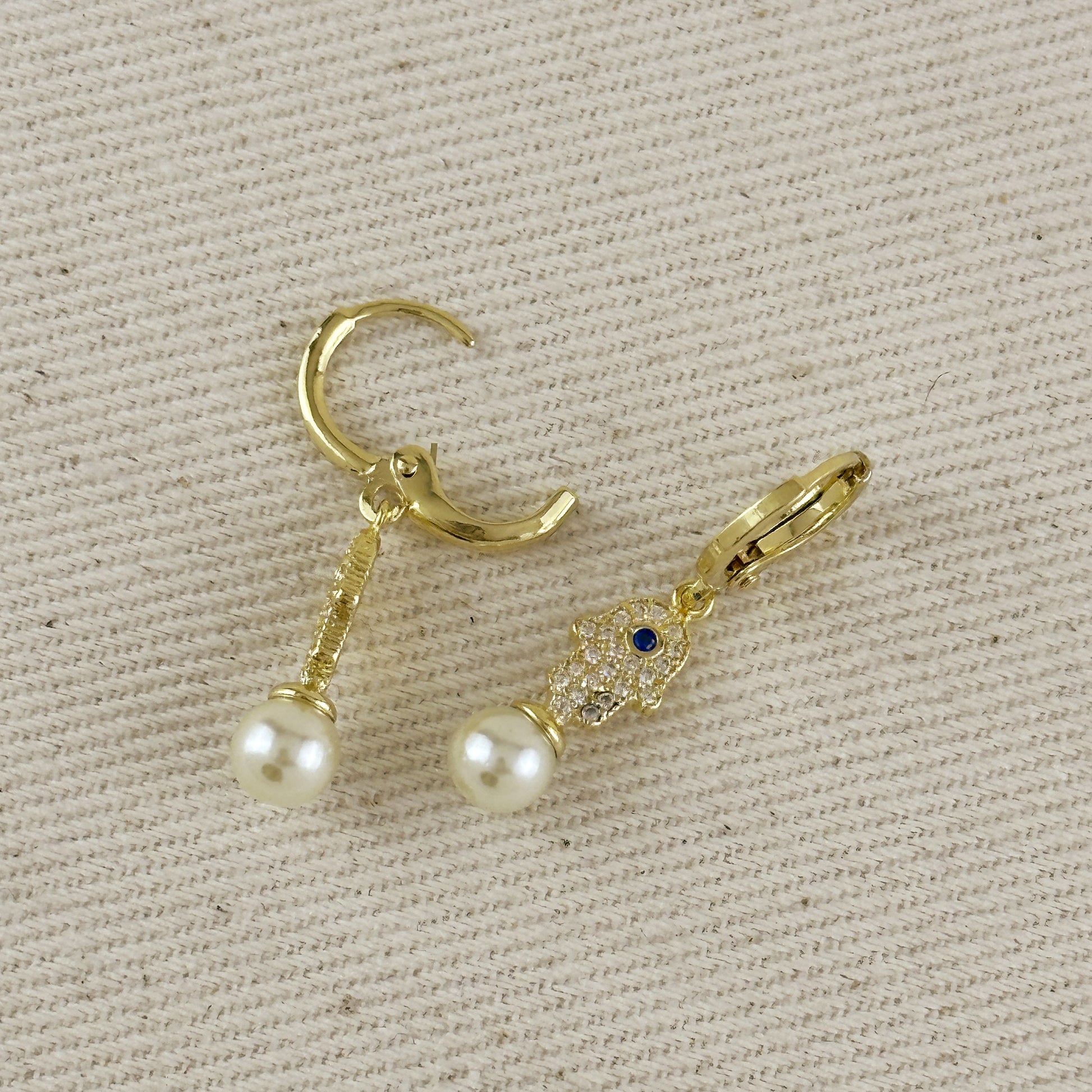 18k Gold Filled Hamsa Pearl Hoop Earrings