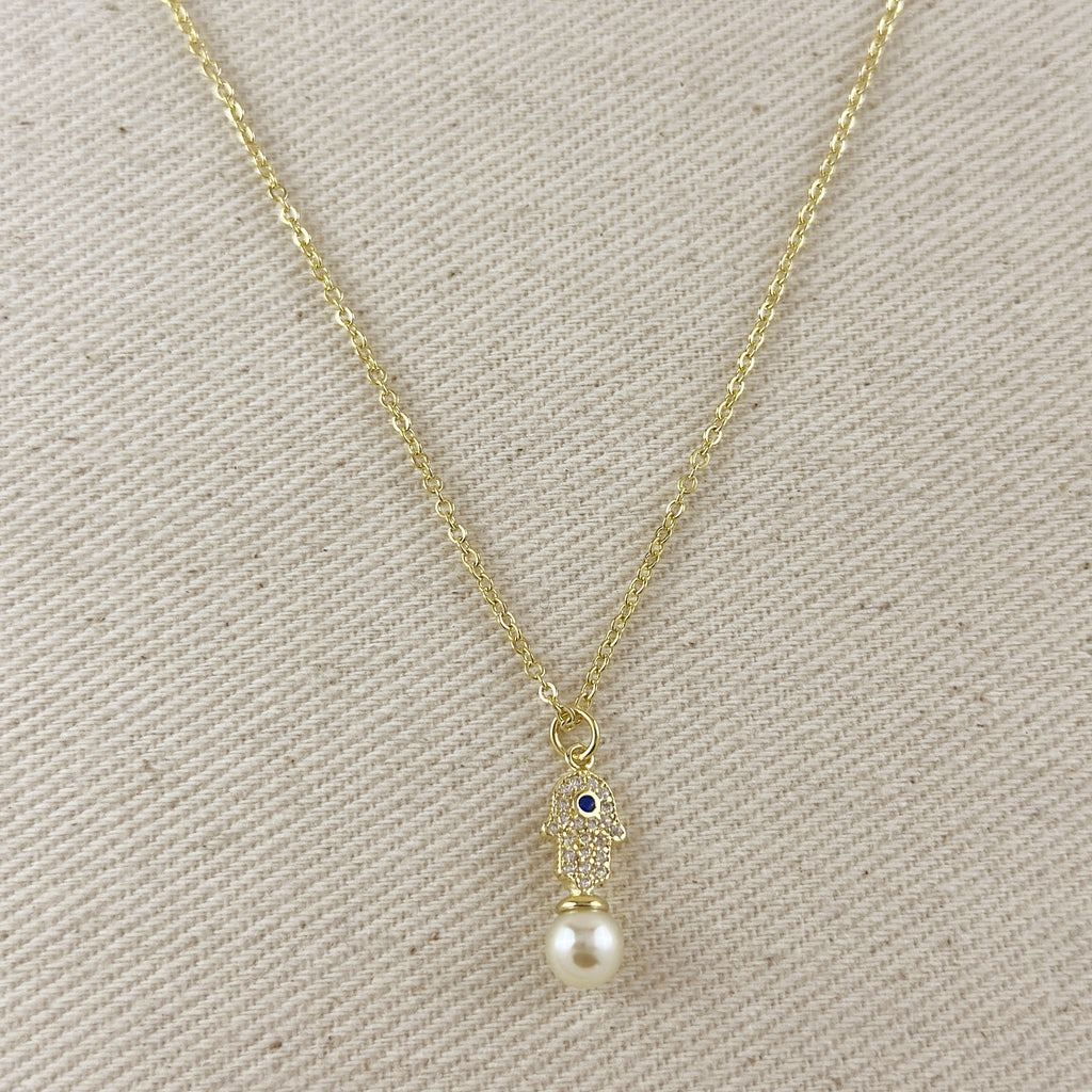 18k Gold Filled Hamsa Pearl Necklace