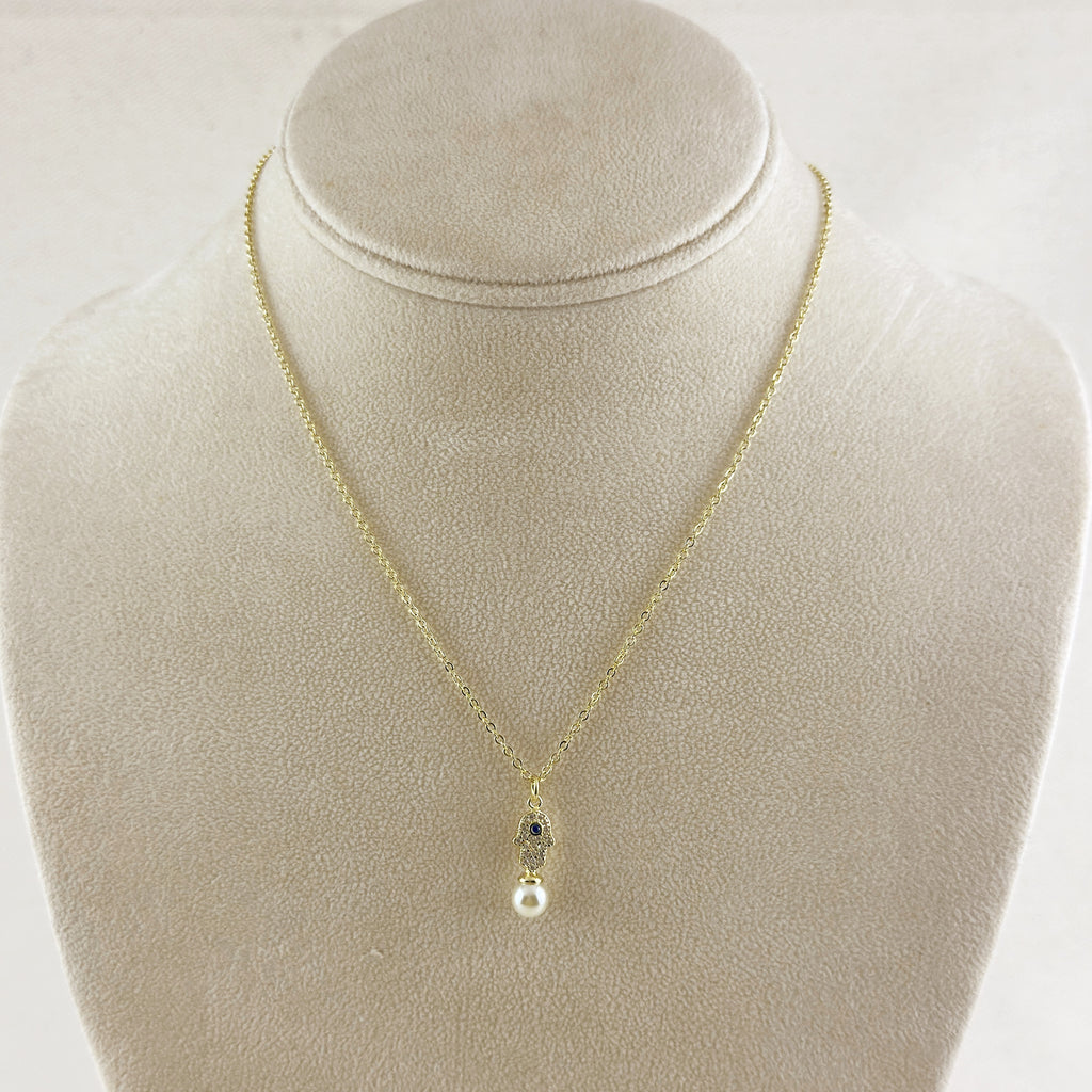18k Gold Filled Hamsa Pearl Necklace