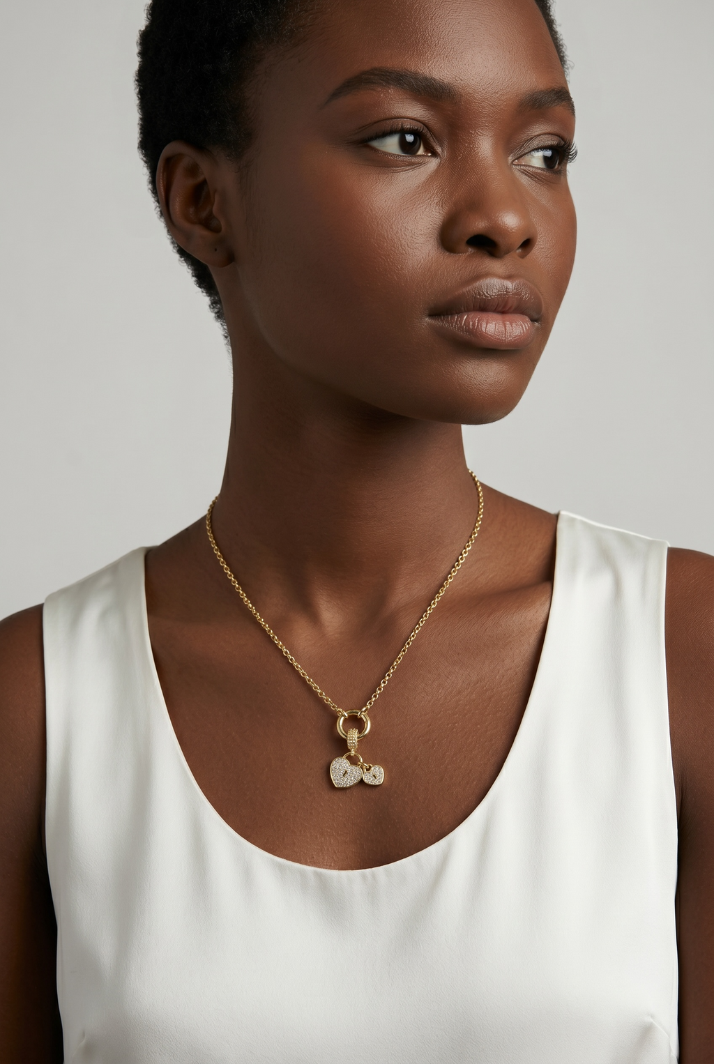 18k Gold Filled Double Heart CZ Charm