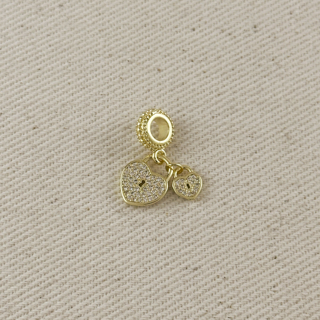 18k Gold Filled Double Heart CZ Charm