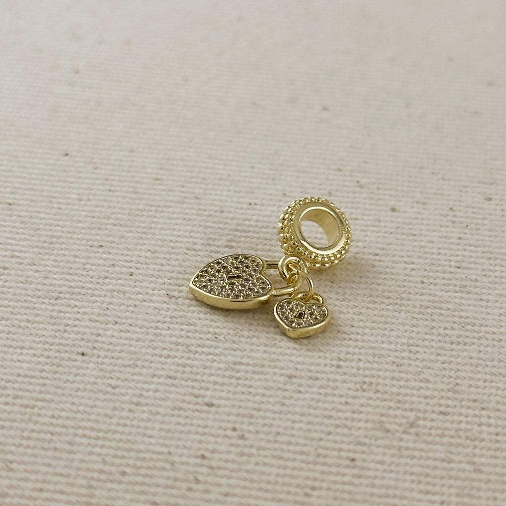18k Gold Filled Double Heart CZ Charm