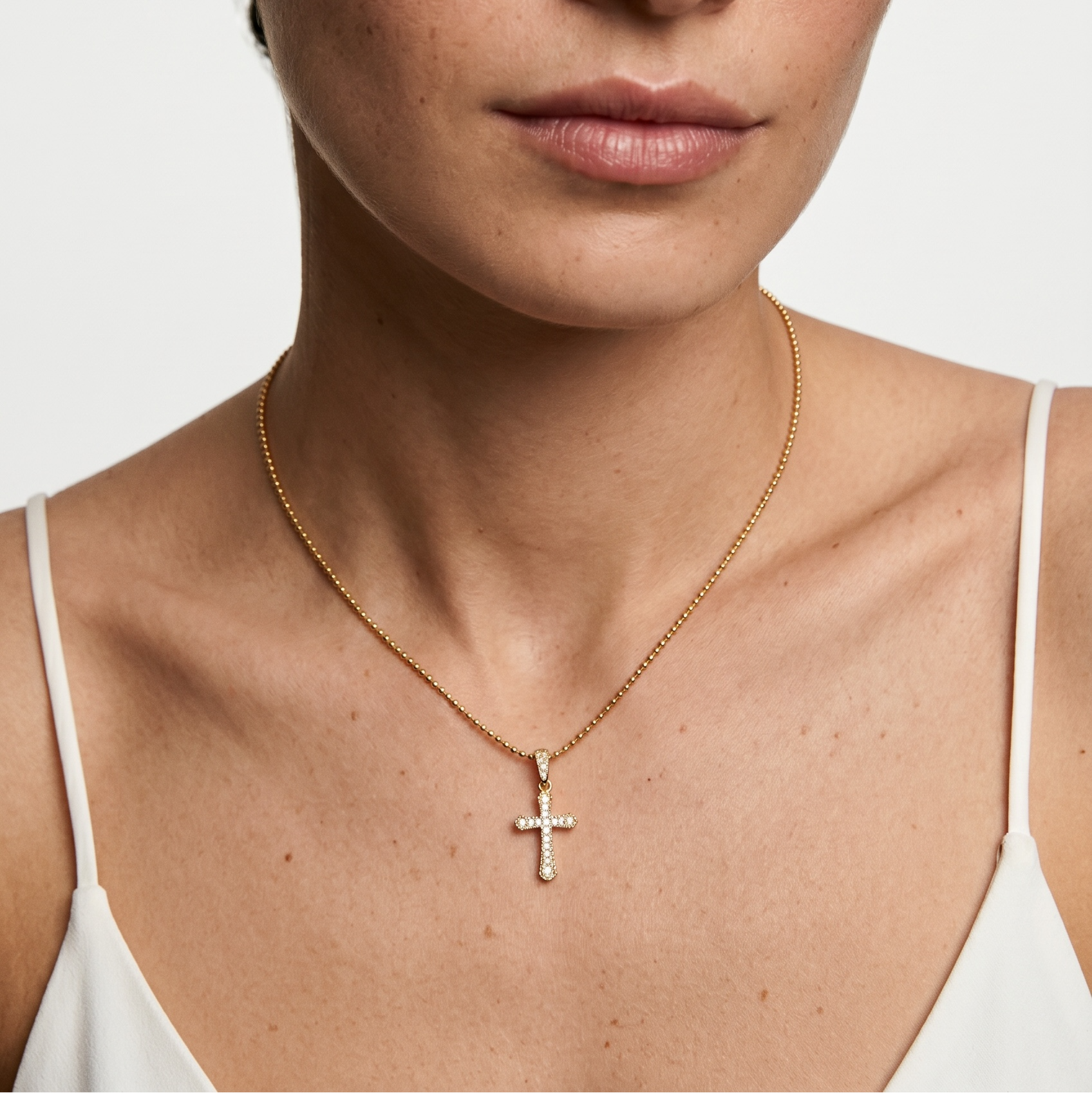 18k Gold Filled CZ Cross Necklace