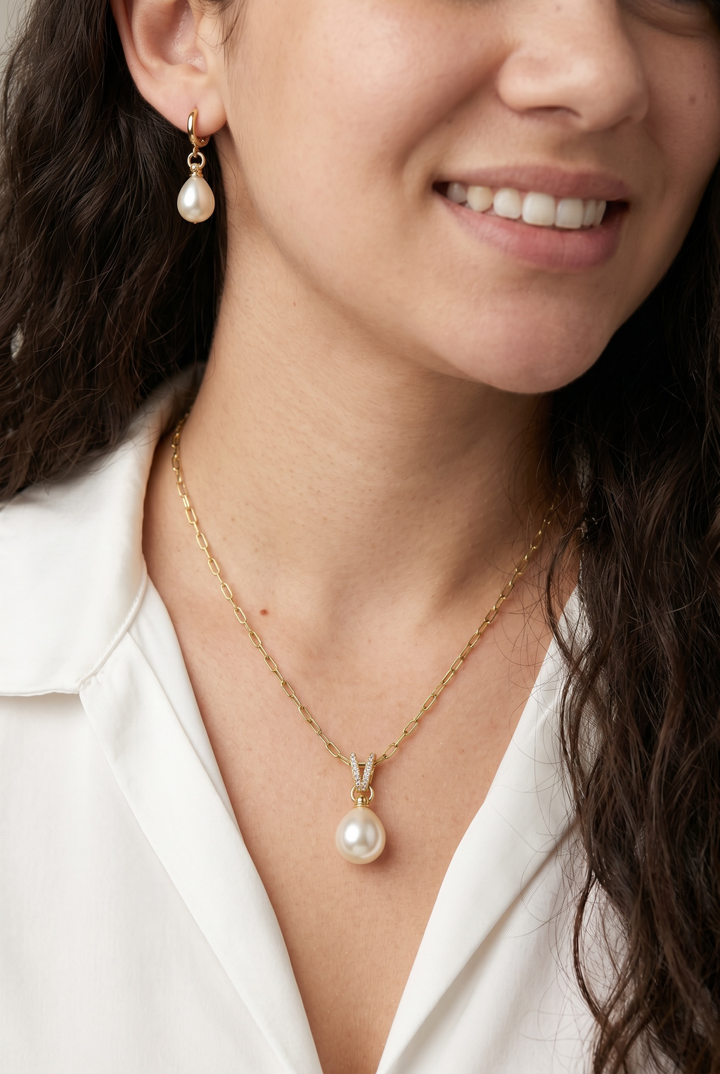 18k Gold Filled Teardrop Pearl CZ Charm