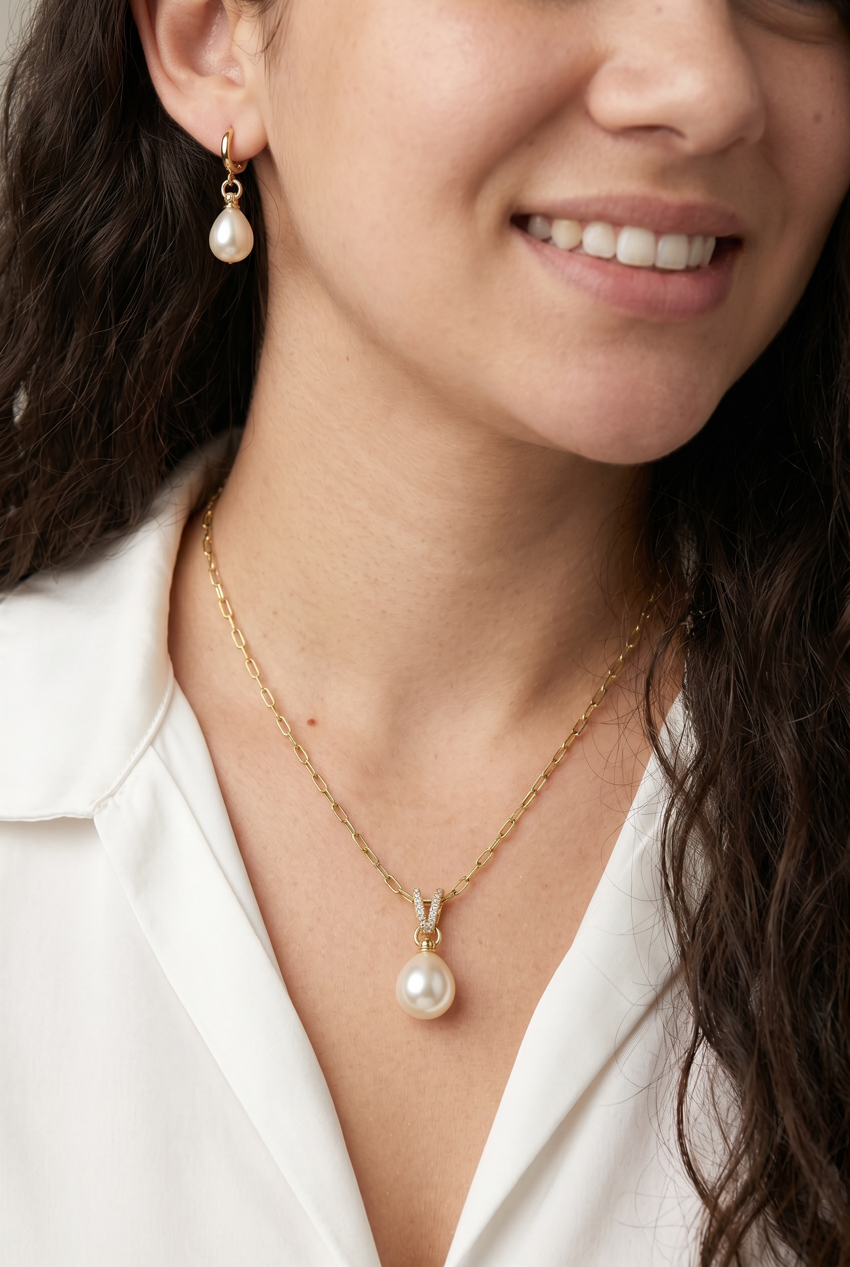 18k Gold Filled Teardrop Pearl CZ Charm