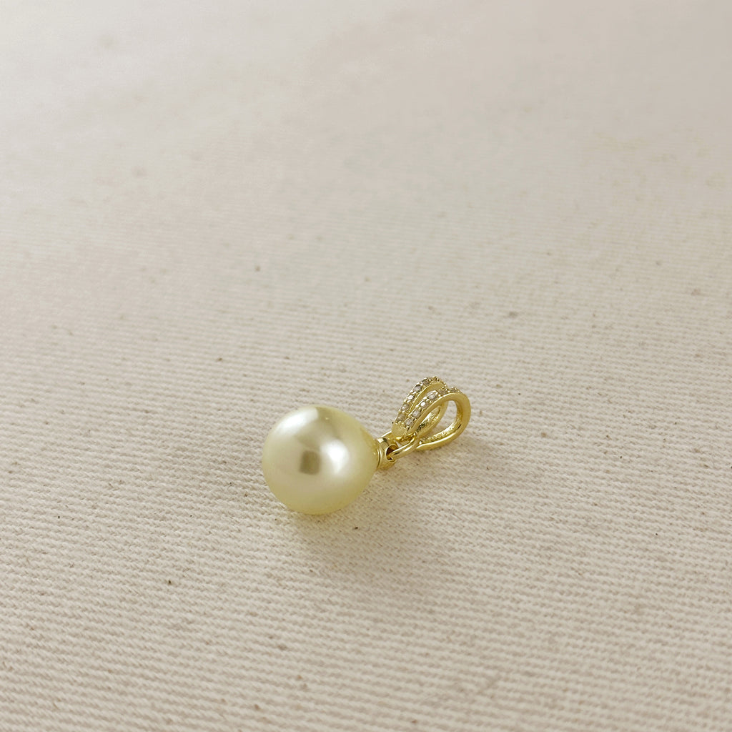 18k Gold Filled Teardrop Pearl CZ Charm