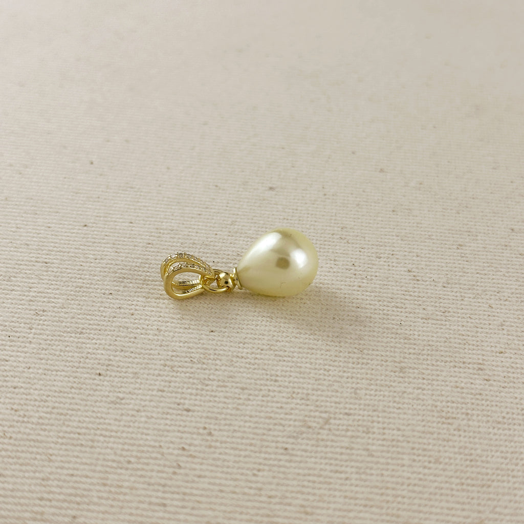 18k Gold Filled Teardrop Pearl CZ Charm
