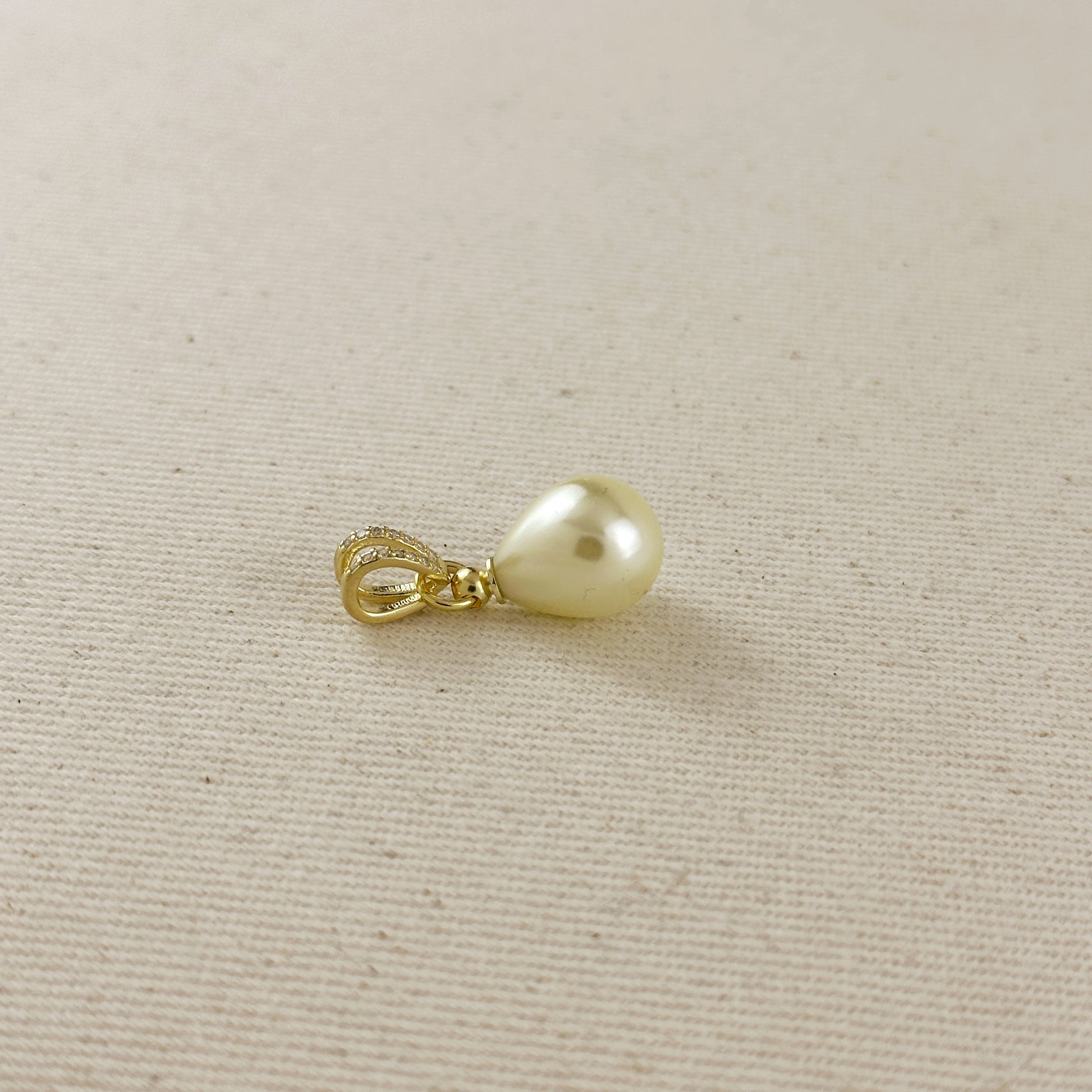18k Gold Filled Teardrop Pearl CZ Charm