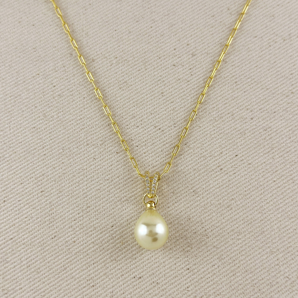 18k Gold Filled Teardrop Pearl CZ Charm