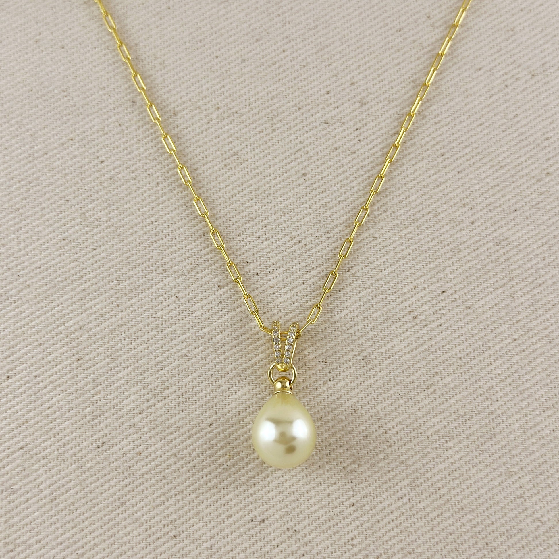 18k Gold Filled Teardrop Pearl CZ Charm