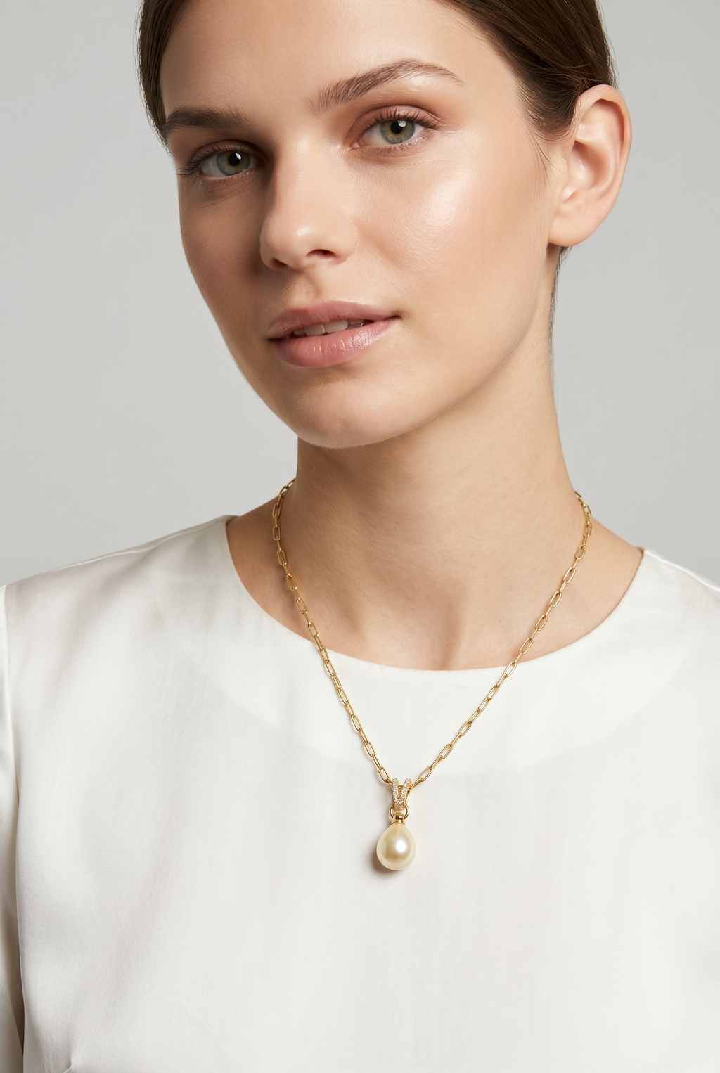 18k Gold Filled Teardrop Pearl CZ Charm