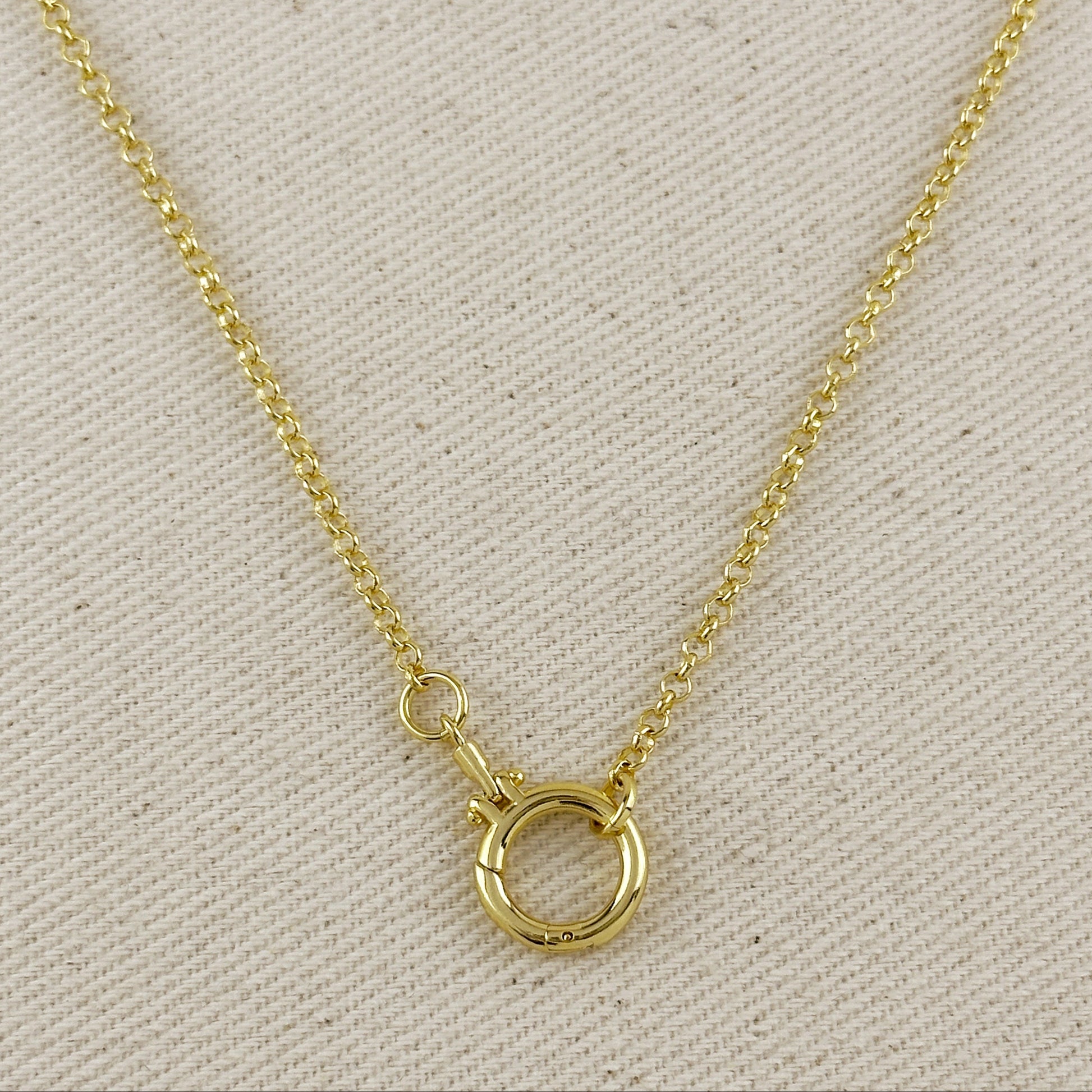 18k Gold Filled Rolo Chain With Round Clicker Clasp Necklace