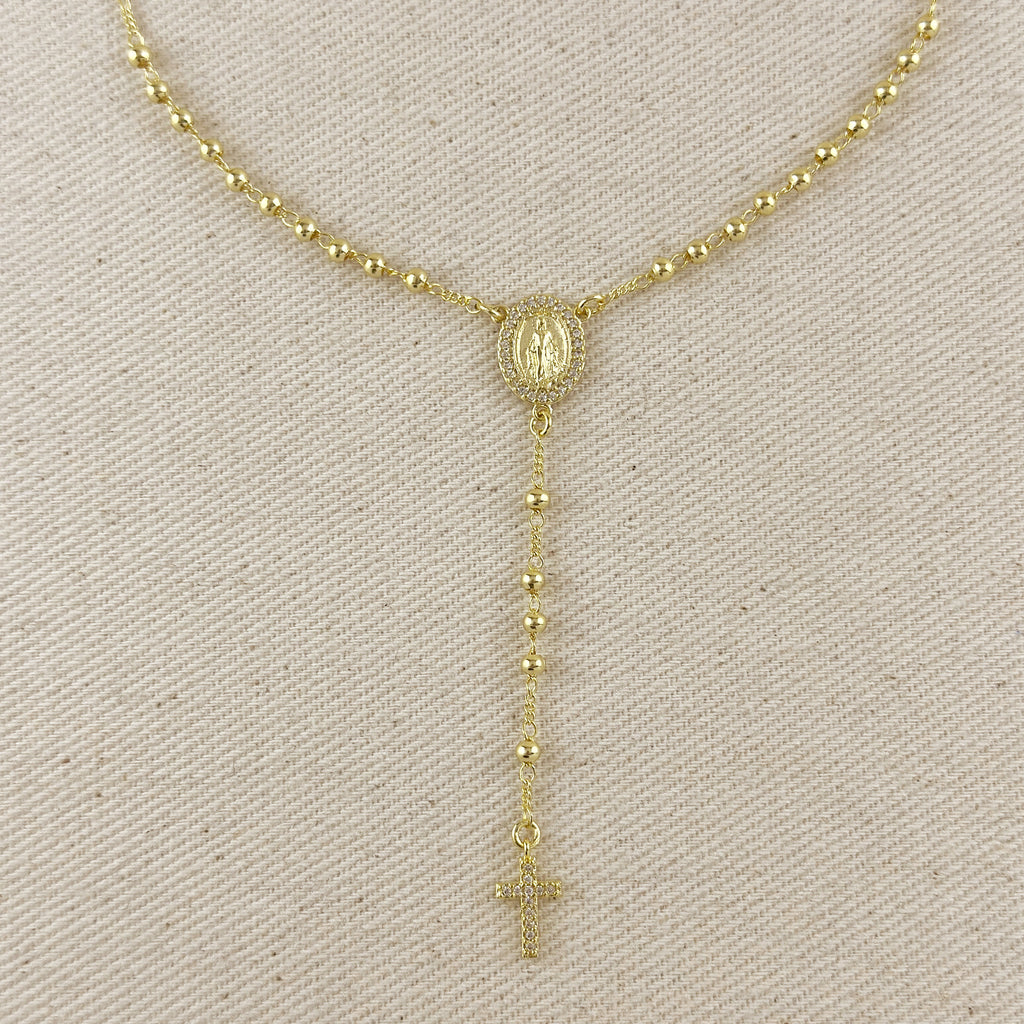 18k Gold Filled CZ Lady of Grace Rosary Necklace