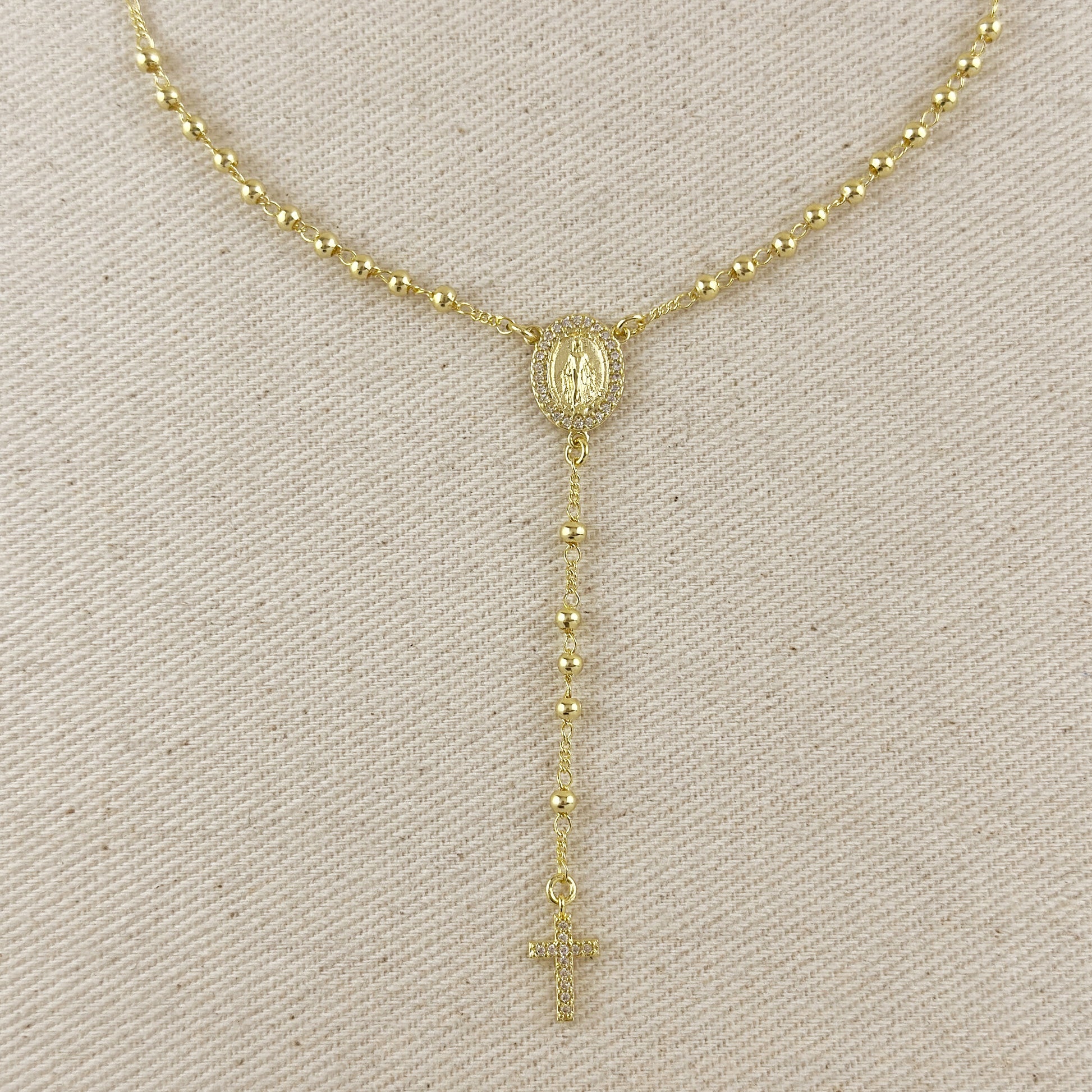 18k Gold Filled CZ Lady of Grace Rosary Necklace