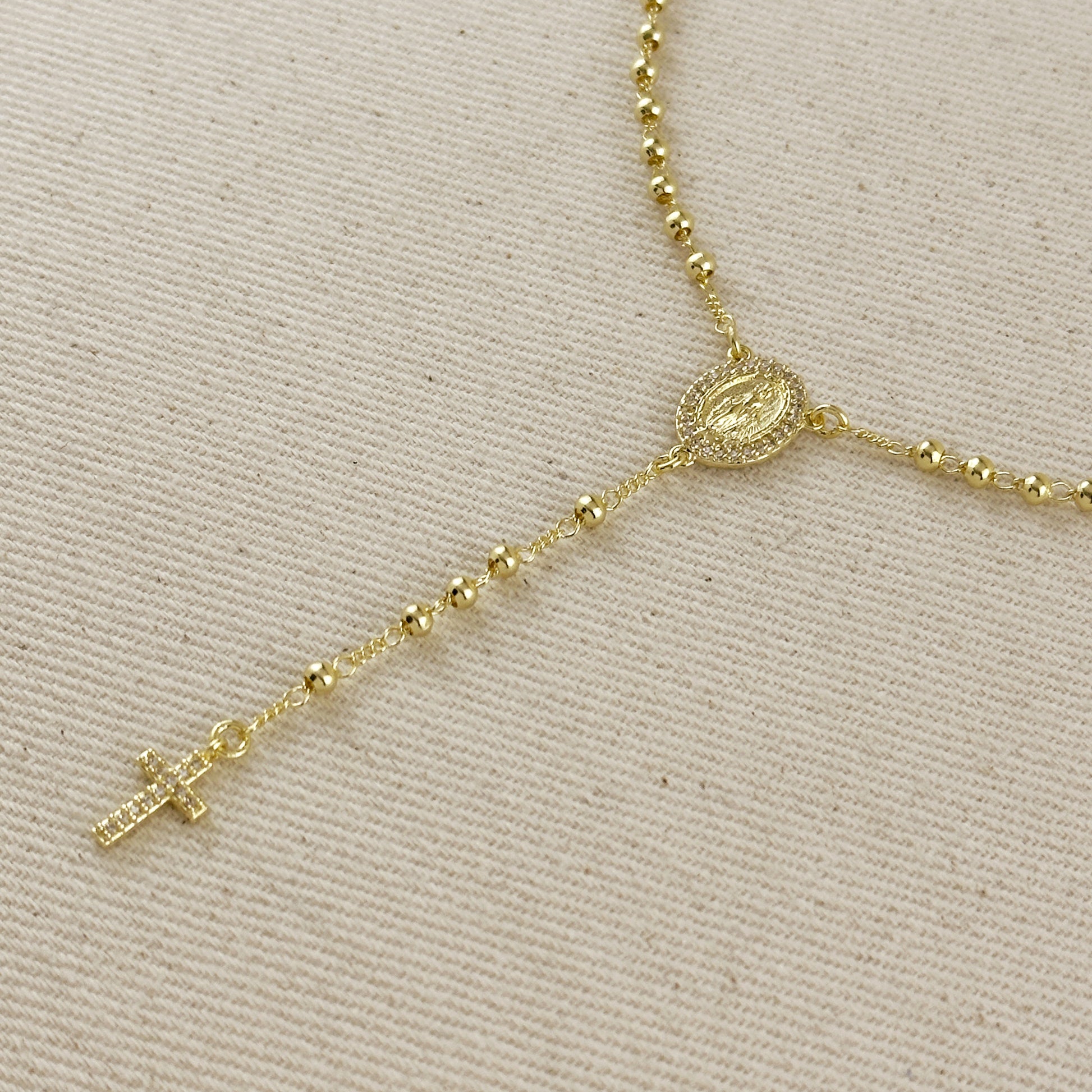 18k Gold Filled CZ Lady of Grace Rosary Necklace