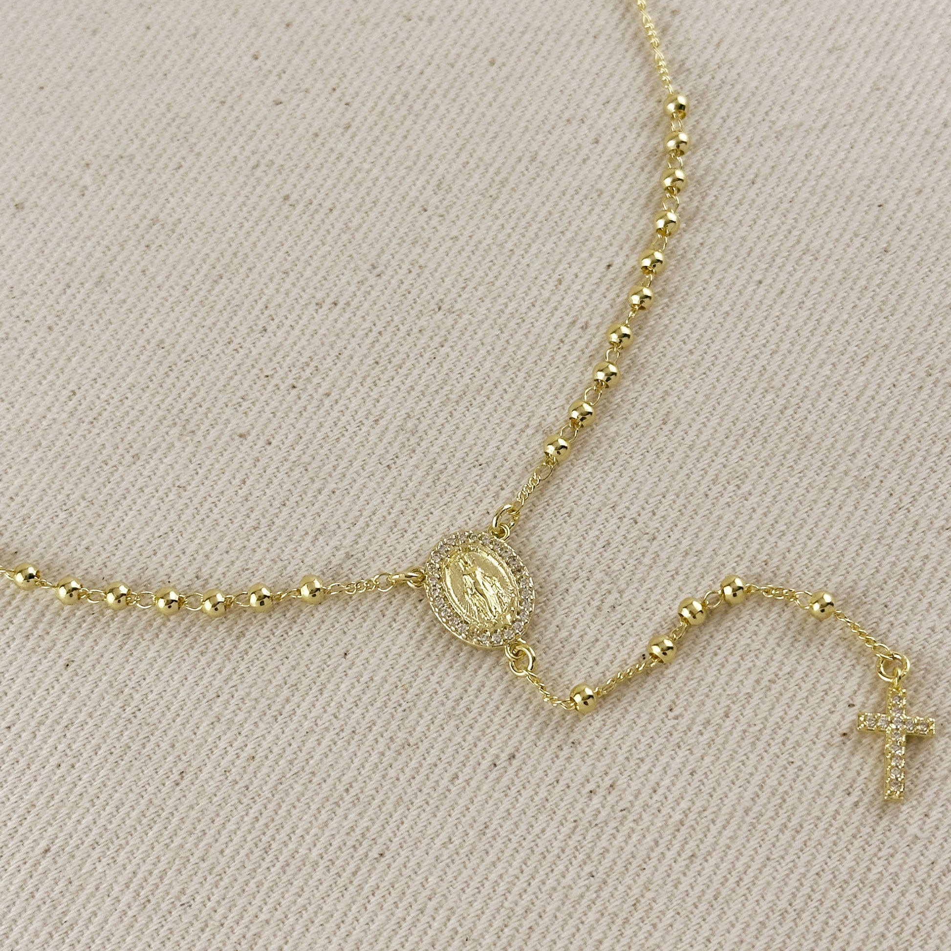 18k Gold Filled CZ Lady of Grace Rosary Necklace