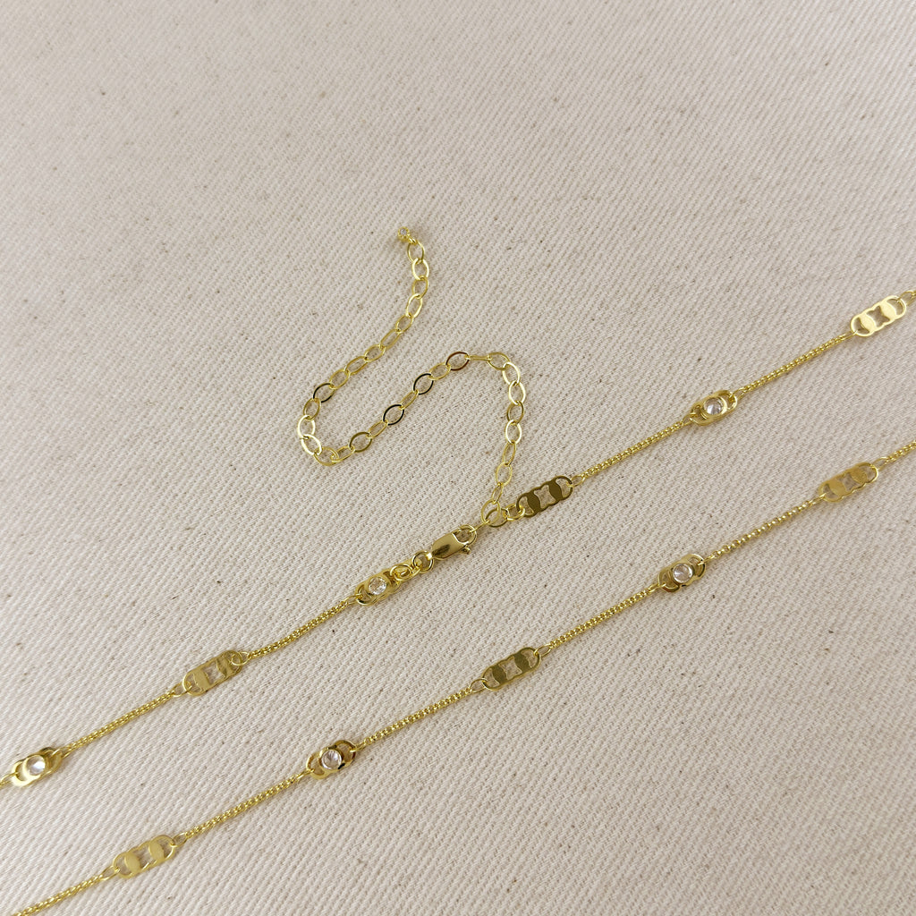 18k Gold Filled Detailed Plate & CZ Belly Chain