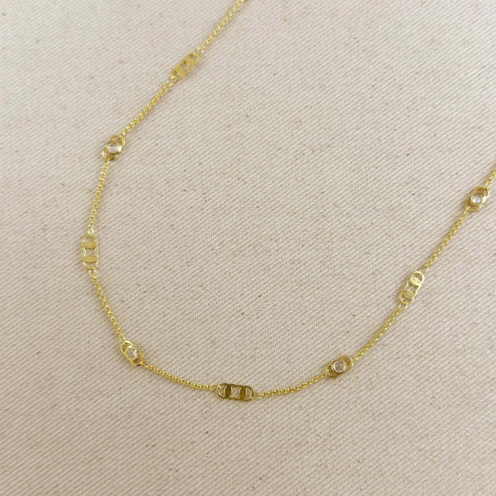 18k Gold Filled Detailed Plate & CZ Belly Chain