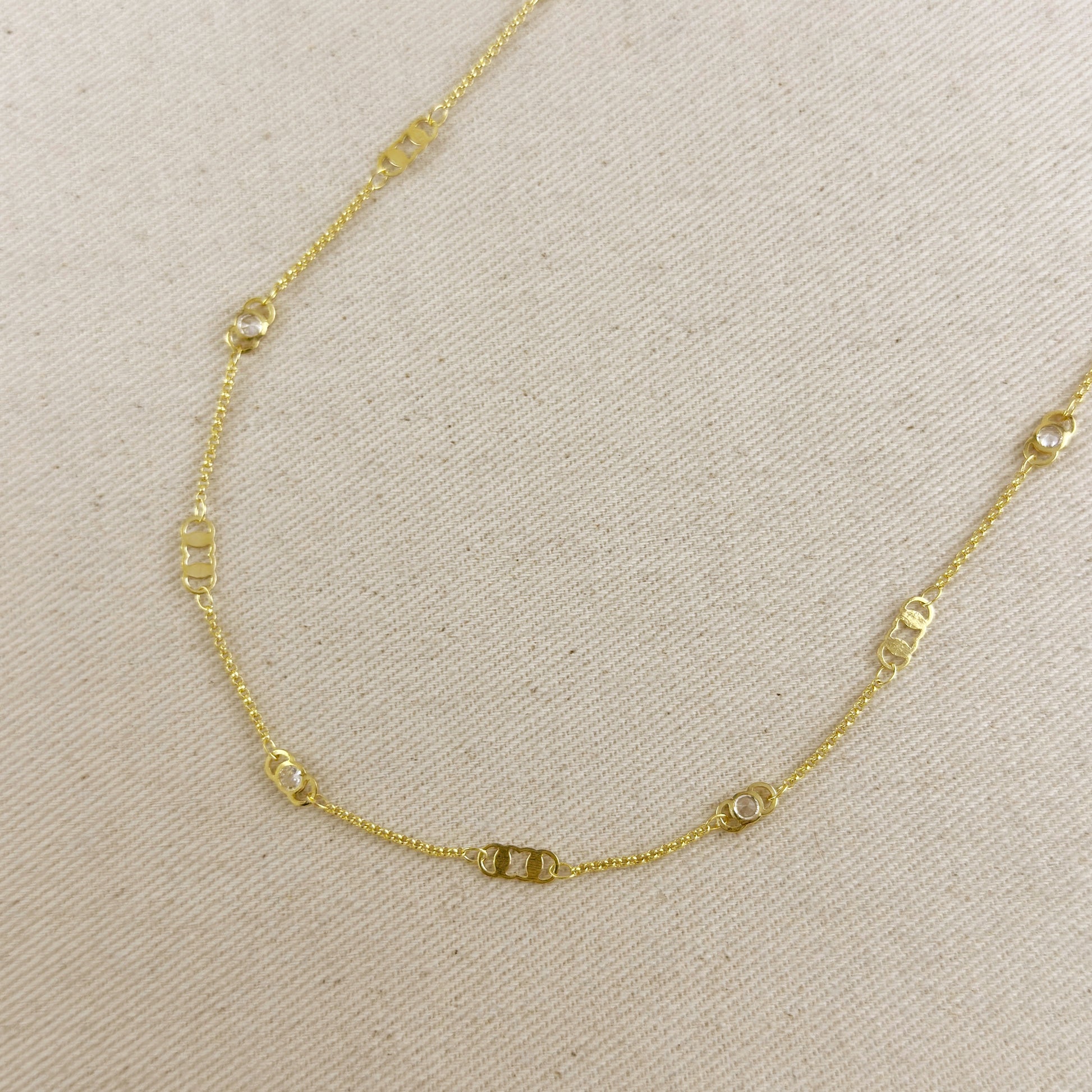 18k Gold Filled Detailed Plate & CZ Belly Chain
