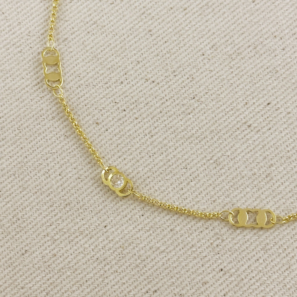 18k Gold Filled Detailed Plate & CZ Belly Chain