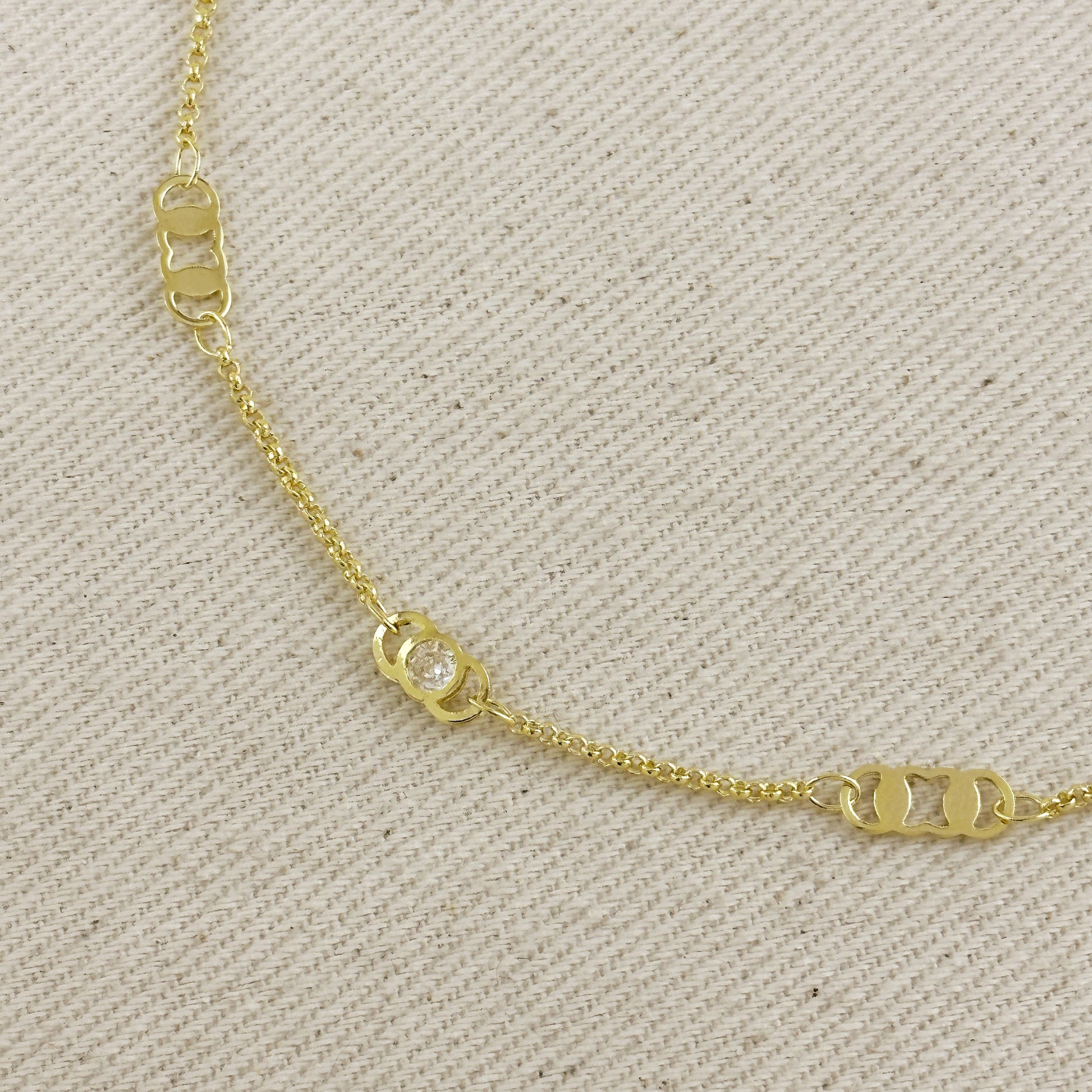 18k Gold Filled Detailed Plate & CZ Belly Chain