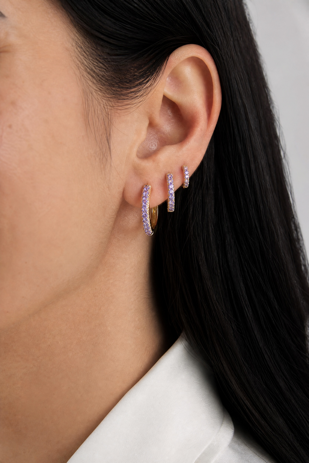 18k Gold Filled Lilac CZ Hoop Trio
