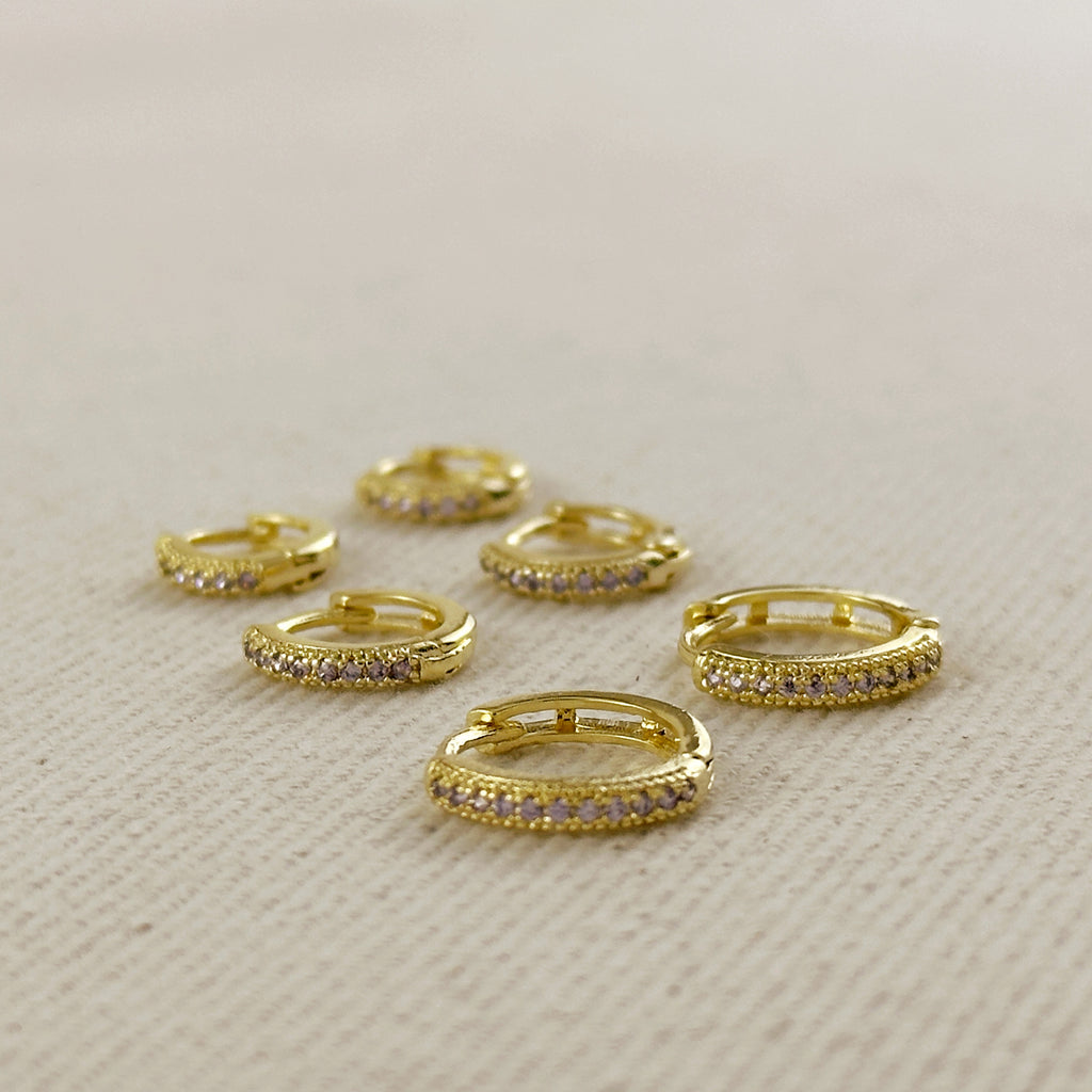 18k Gold Filled Lilac CZ Hoop Trio