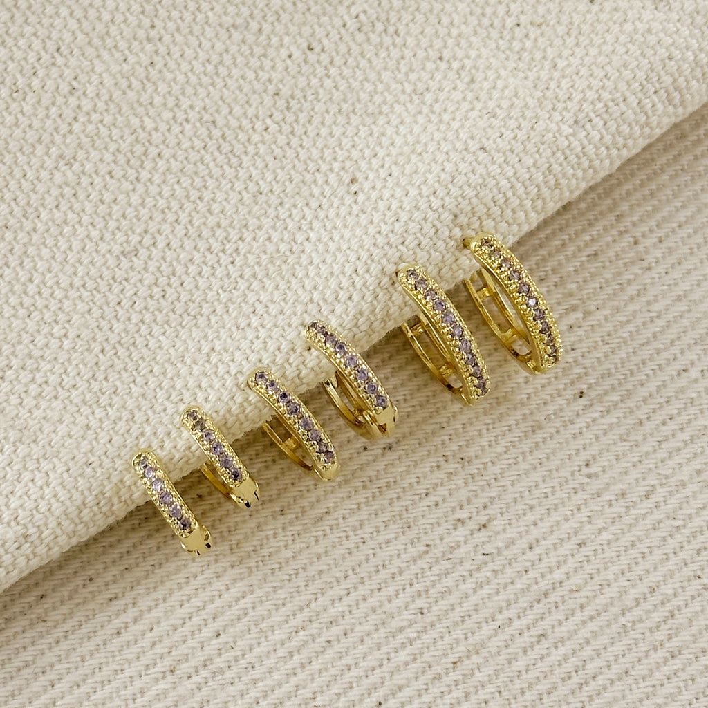 18k Gold Filled Lilac CZ Hoop Trio