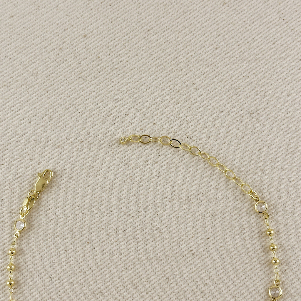 18k Gold Filled Beaded Bezel CZ Anklet
