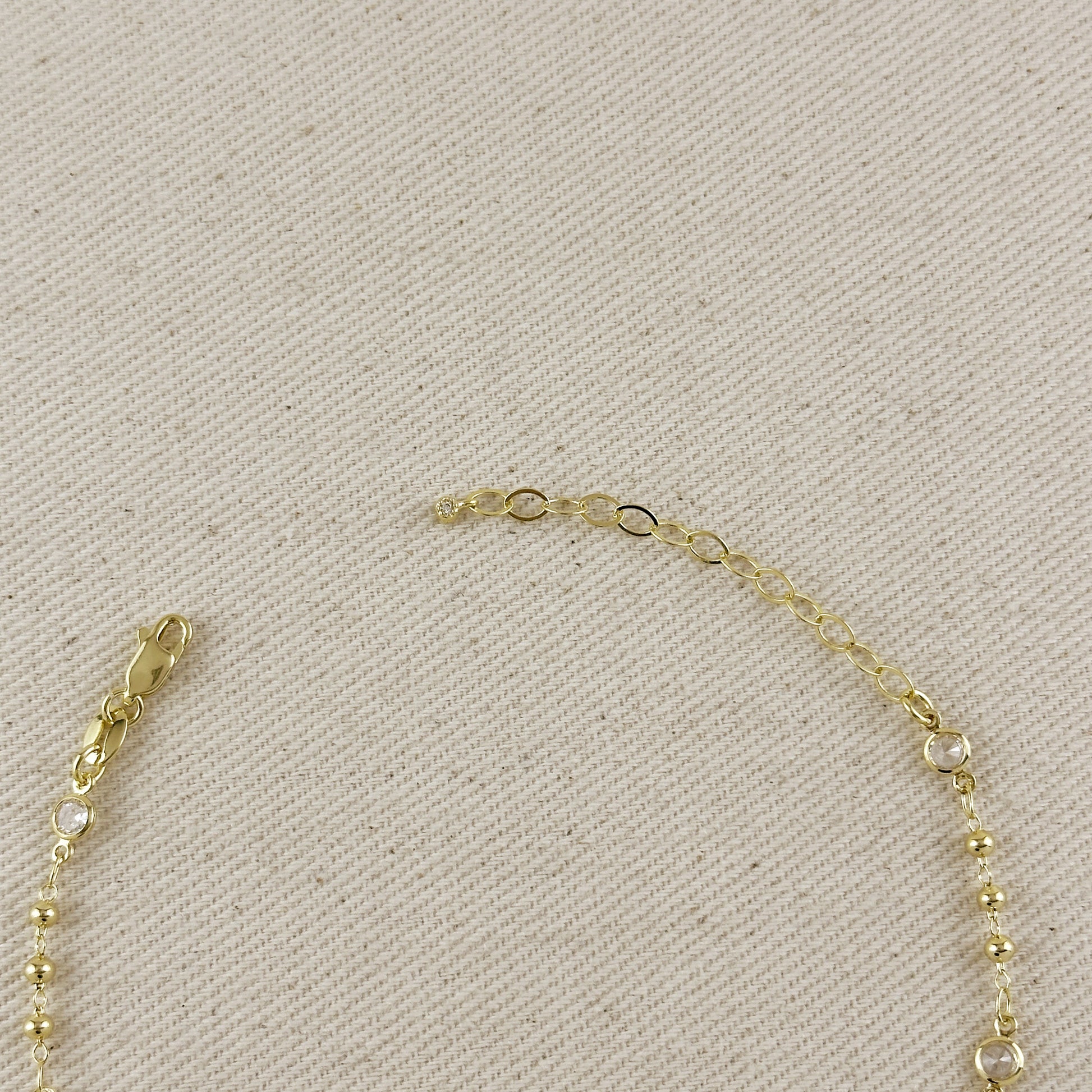18k Gold Filled Beaded Bezel CZ Anklet
