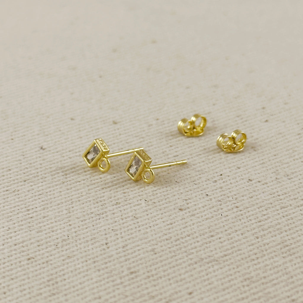 18k Baguette CZ Stud with Jump Ring