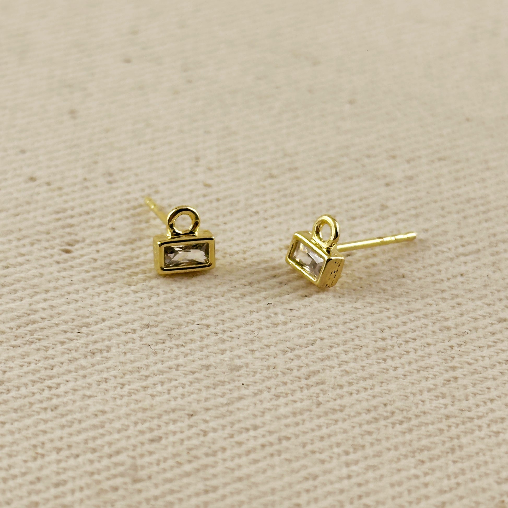 18k Baguette CZ Stud with Jump Ring