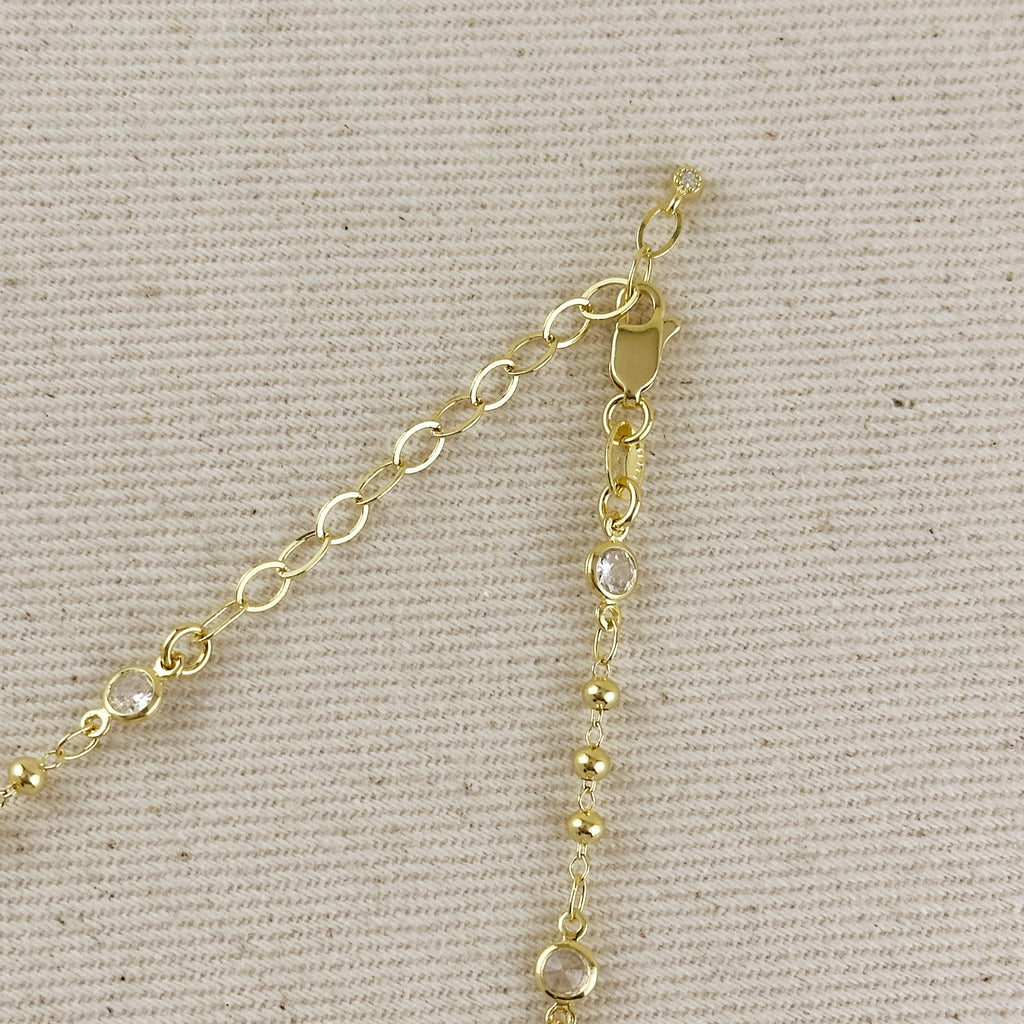 18k Gold Filled Beaded Bezel CZ Necklace