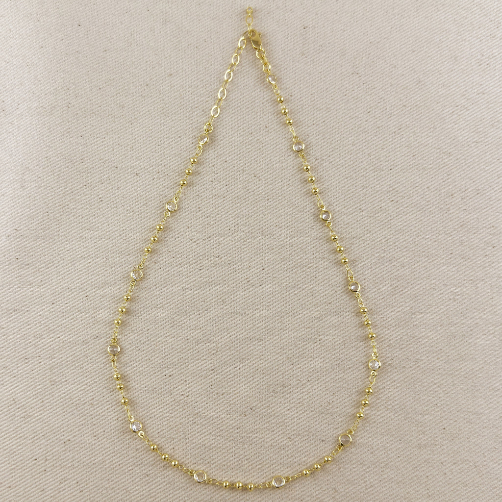 18k Gold Filled Beaded Bezel CZ Necklace