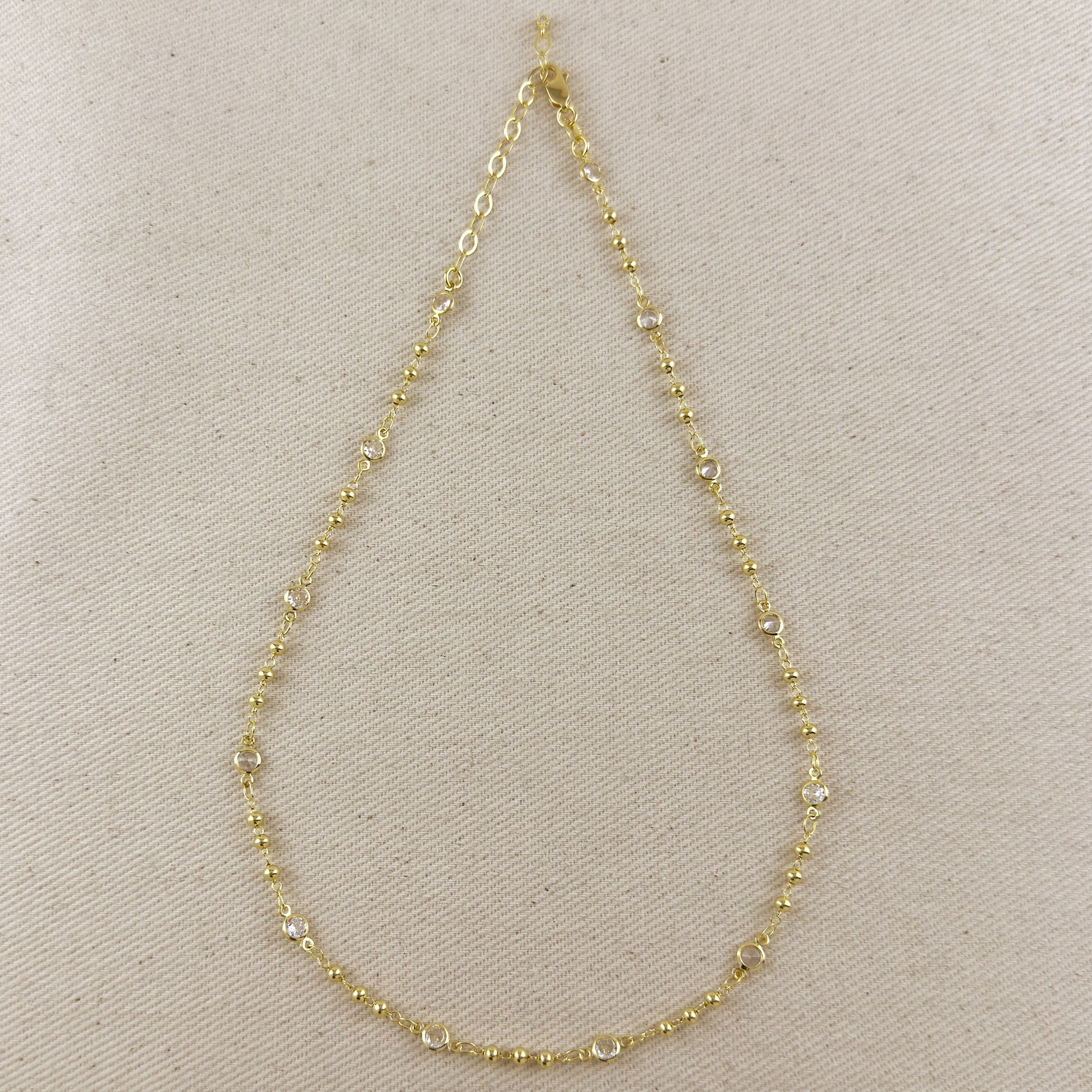 18k Gold Filled Beaded Bezel CZ Necklace