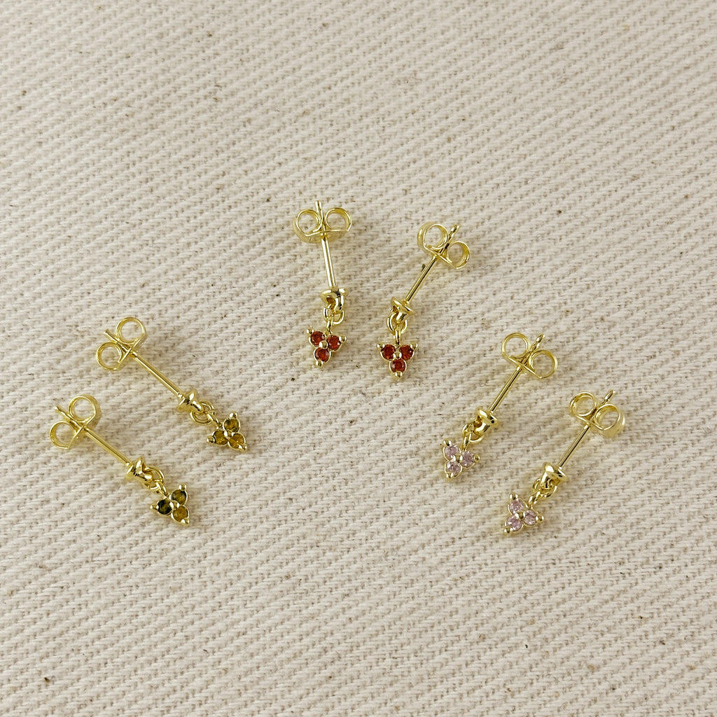 18k Gold Filled Mini CZ Flower Drop Earrings