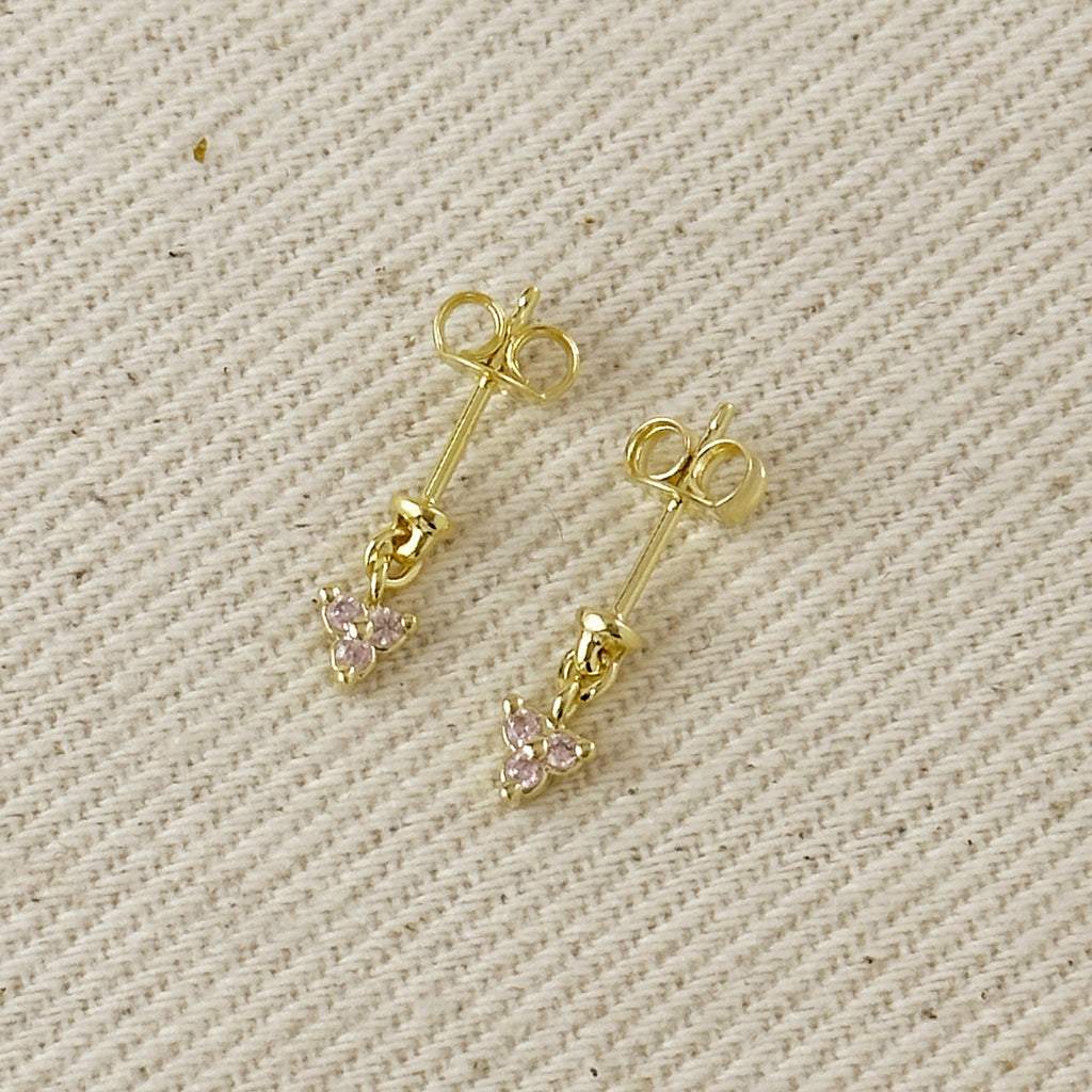 18k Gold Filled Mini CZ Flower Drop Earrings