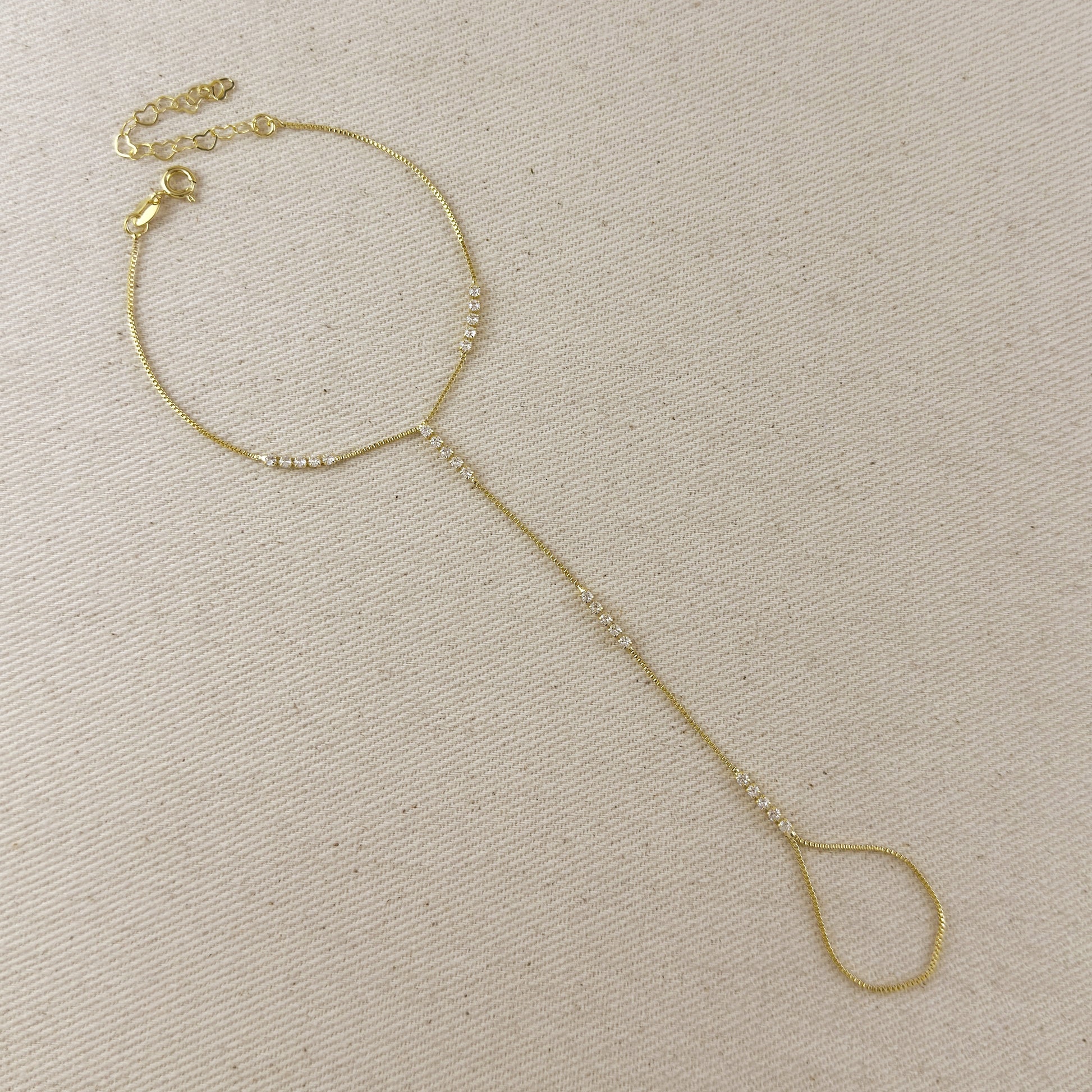 18k Gold Filled CZ Row Hand Chain
