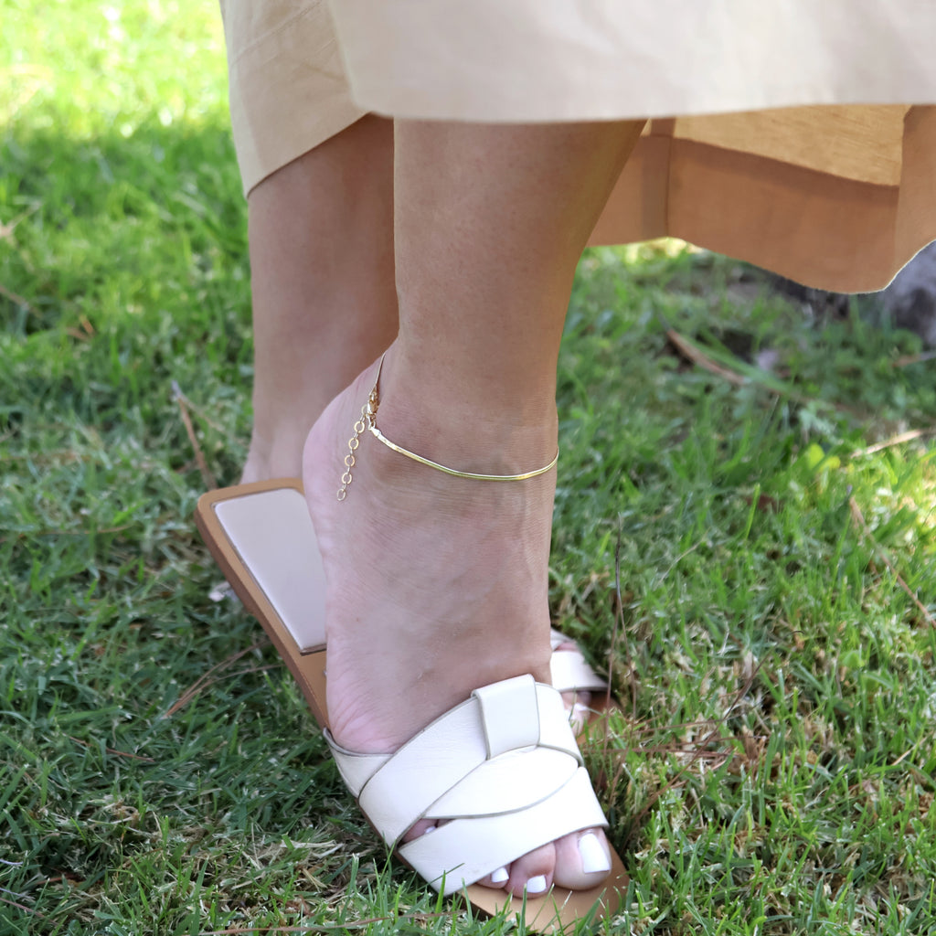 18k Gold Filled 2mm Herringbone Anklet