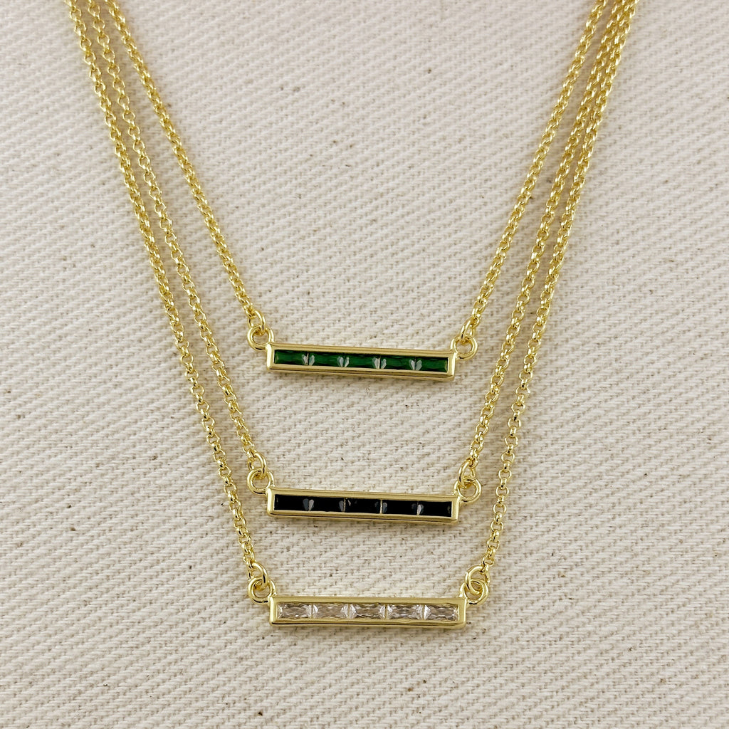 18k Gold Filled CZ Bar Necklace
