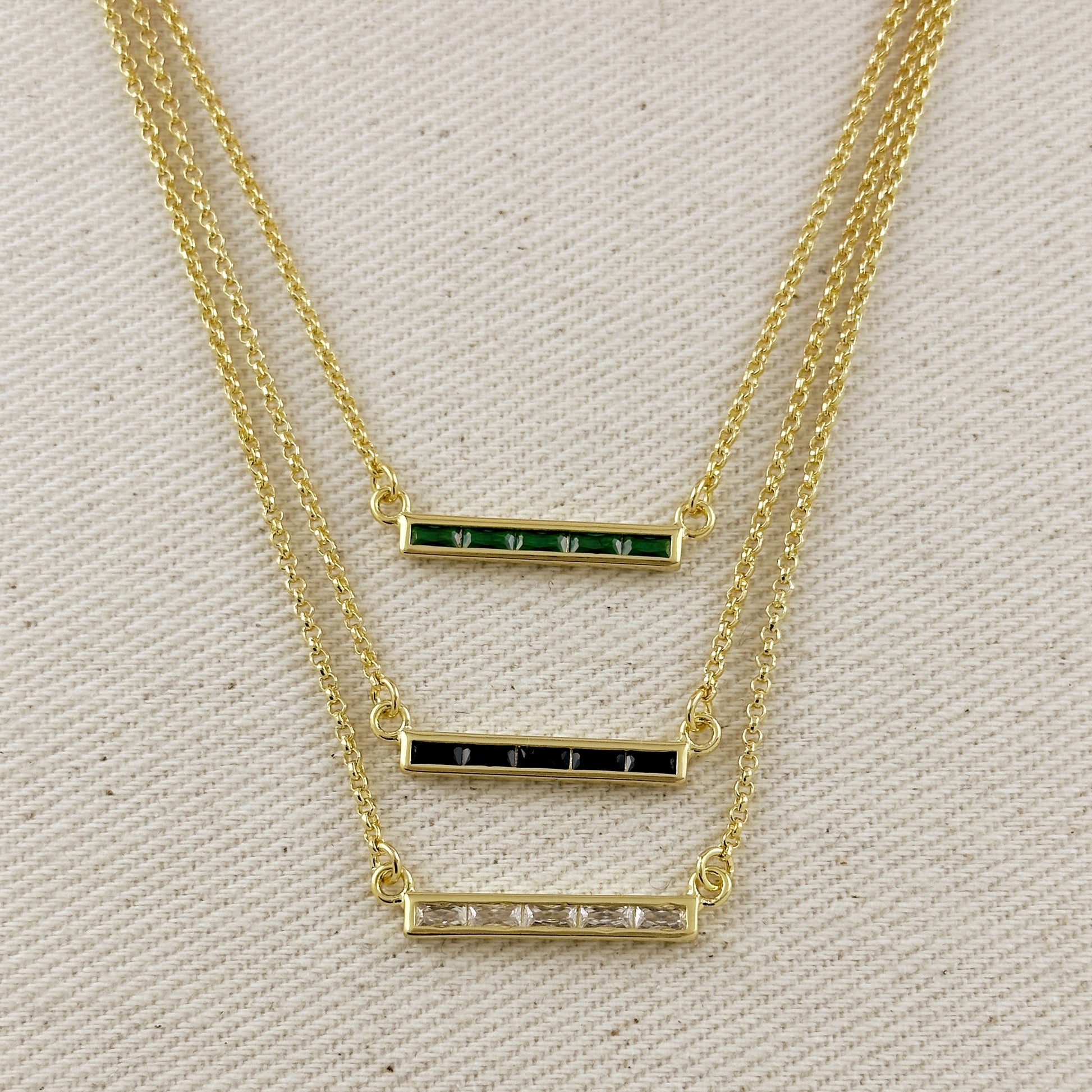 18k Gold Filled CZ Bar Necklace