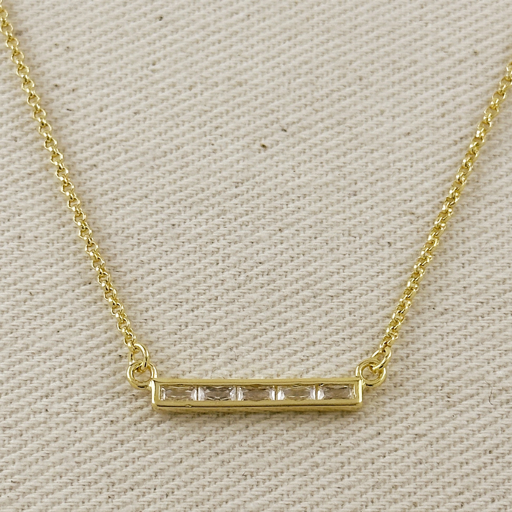 18k Gold Filled CZ Bar Necklace