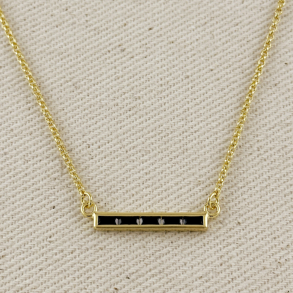 18k Gold Filled CZ Bar Necklace
