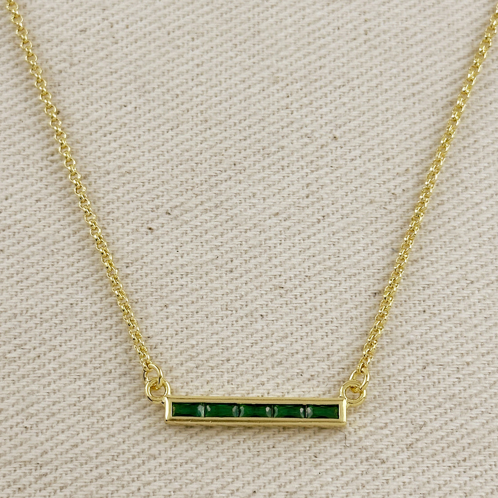 18k Gold Filled CZ Bar Necklace